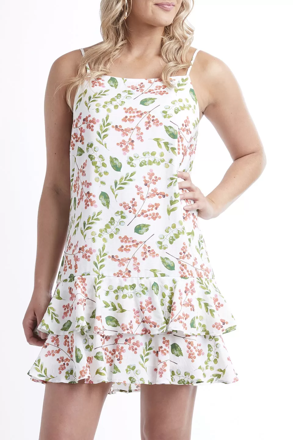 Perfection Aline Frill Hem Ivory Seeded Print Dress