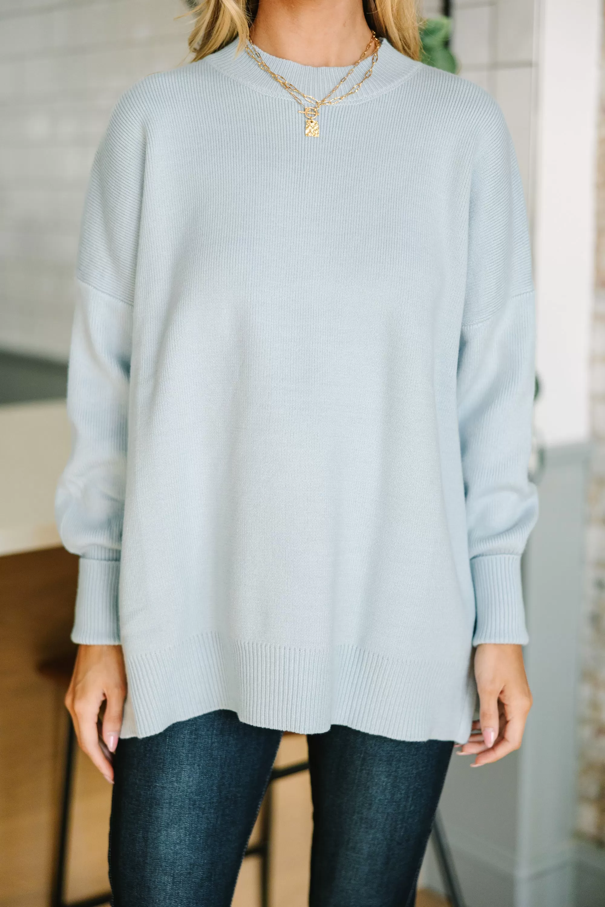 Perfectly You Light Blue Mock Neck Sweater