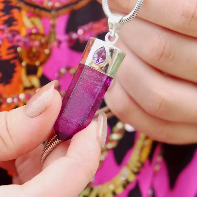 Pink Aura Amethyst Pendant (A)