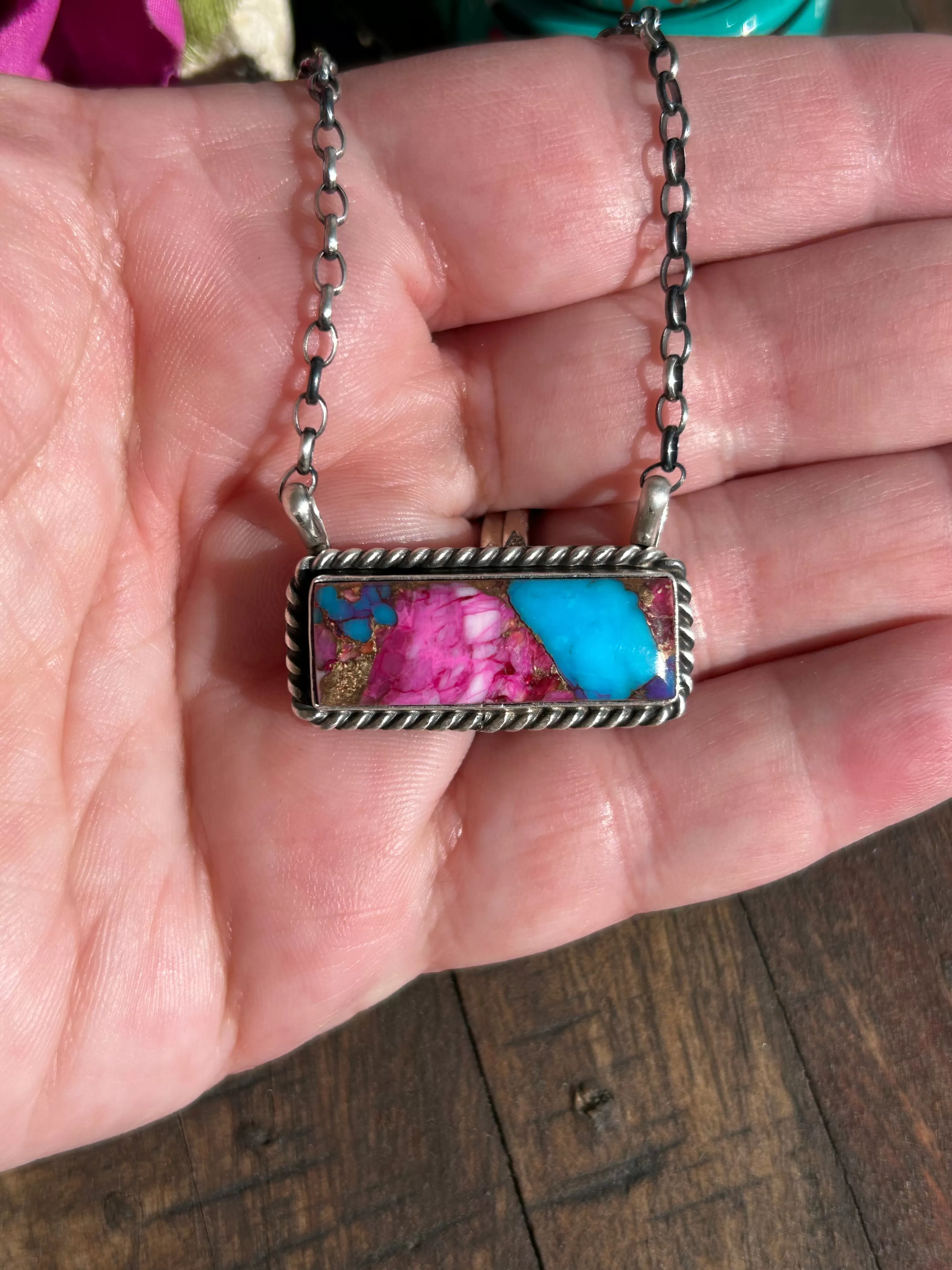 Pink Dahlia Kingman Bar Necklace #2