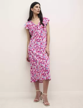 Pink Floral Lily Midi Tea Dress