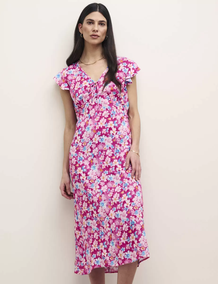 Pink Floral Lily Midi Tea Dress