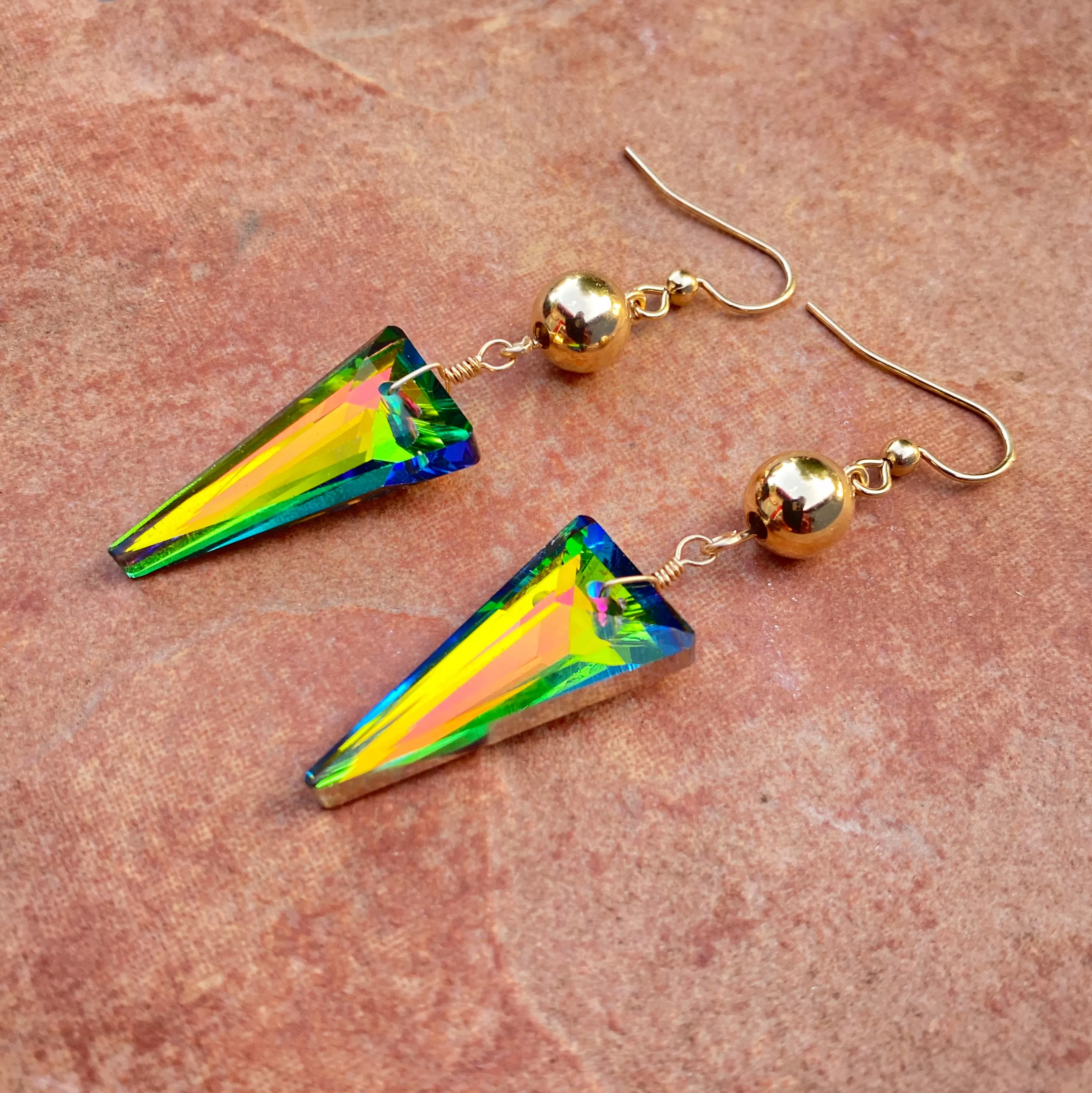 Rainbow Titanium Crystal and 14 kt GF drop earrings