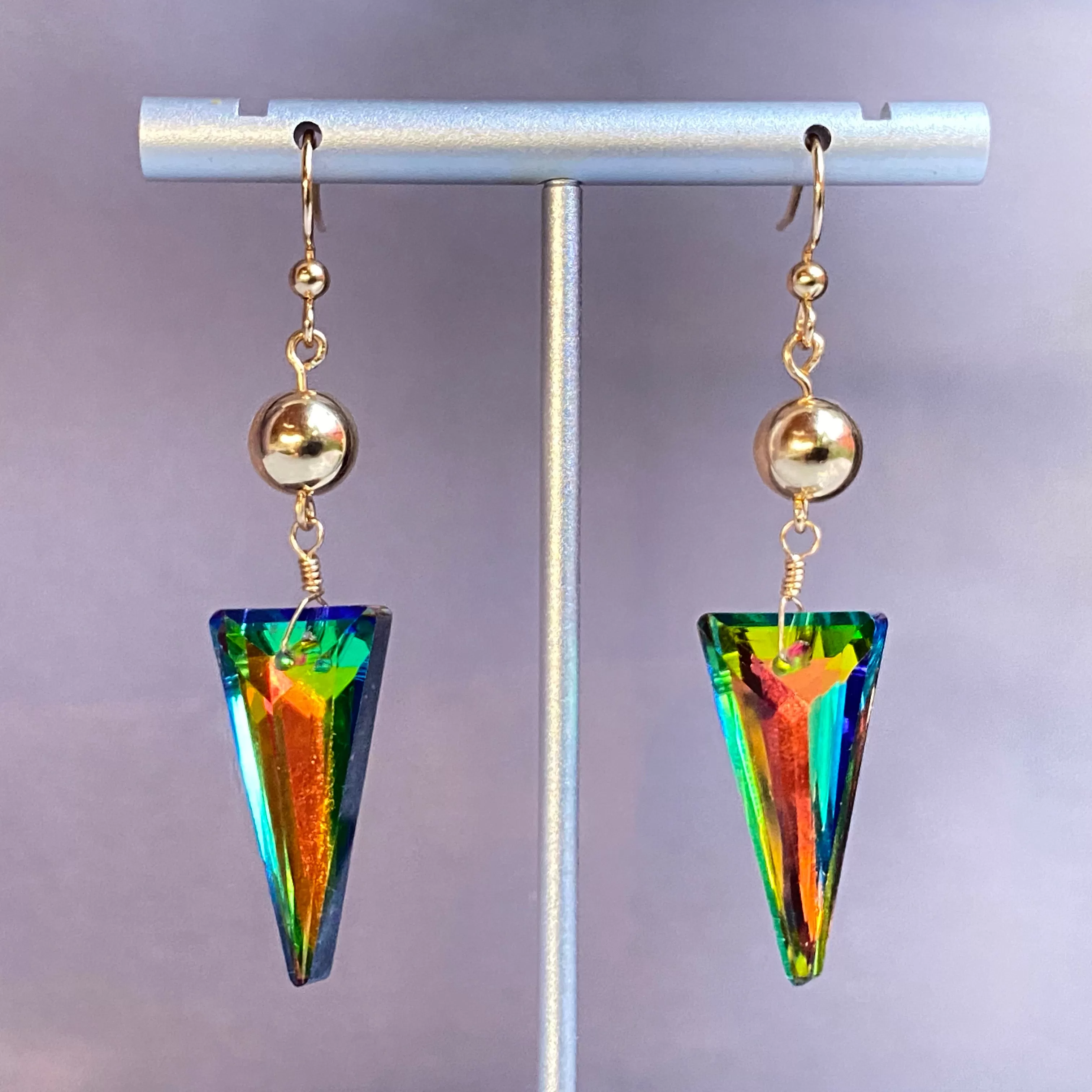 Rainbow Titanium Crystal and 14 kt GF drop earrings