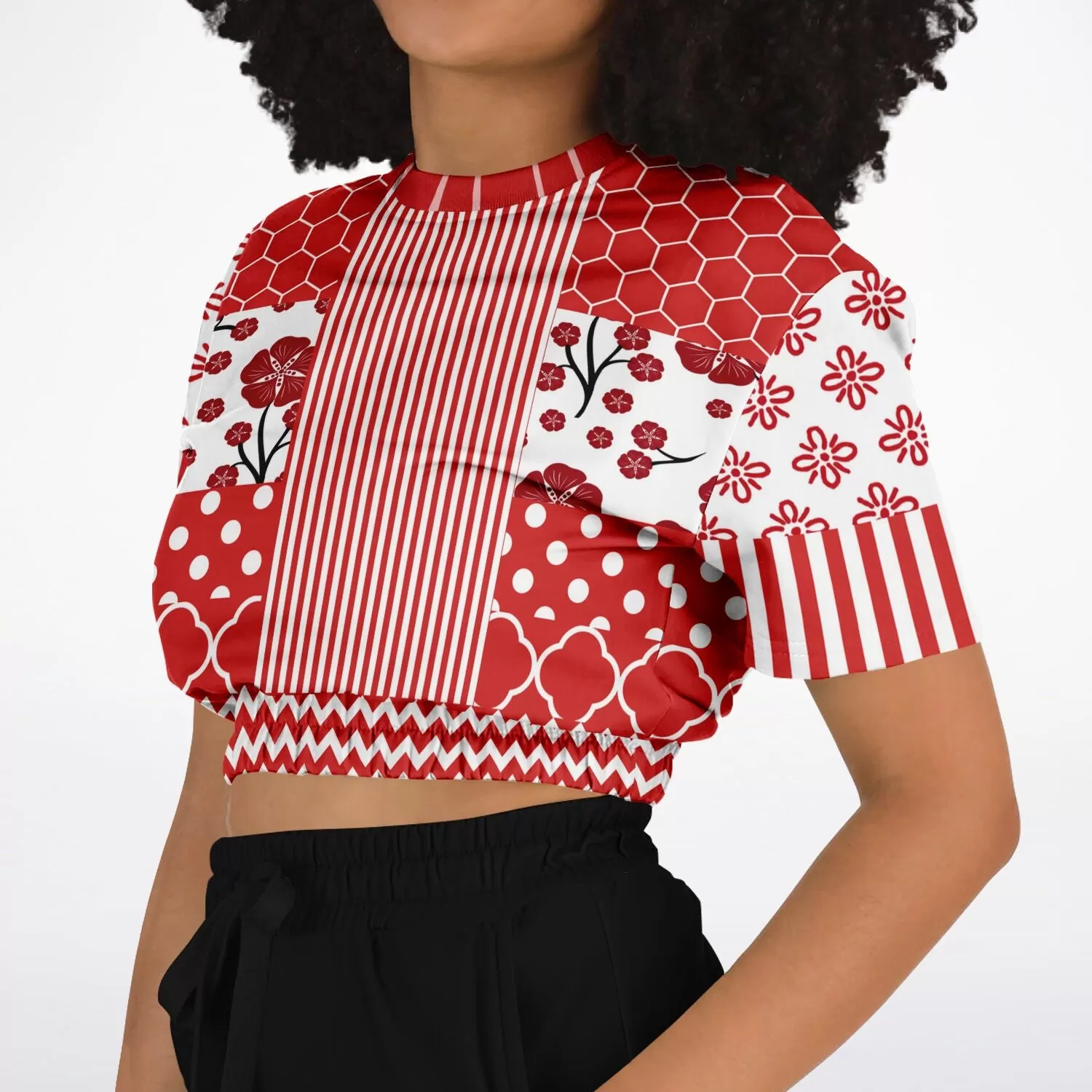 Red Crimson Short Sleeve Cropped Eco-Poly Sweater