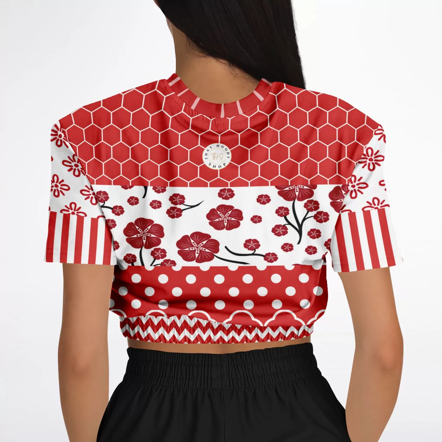 Red Crimson Short Sleeve Cropped Eco-Poly Sweater