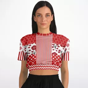 Red Crimson Short Sleeve Cropped Eco-Poly Sweater