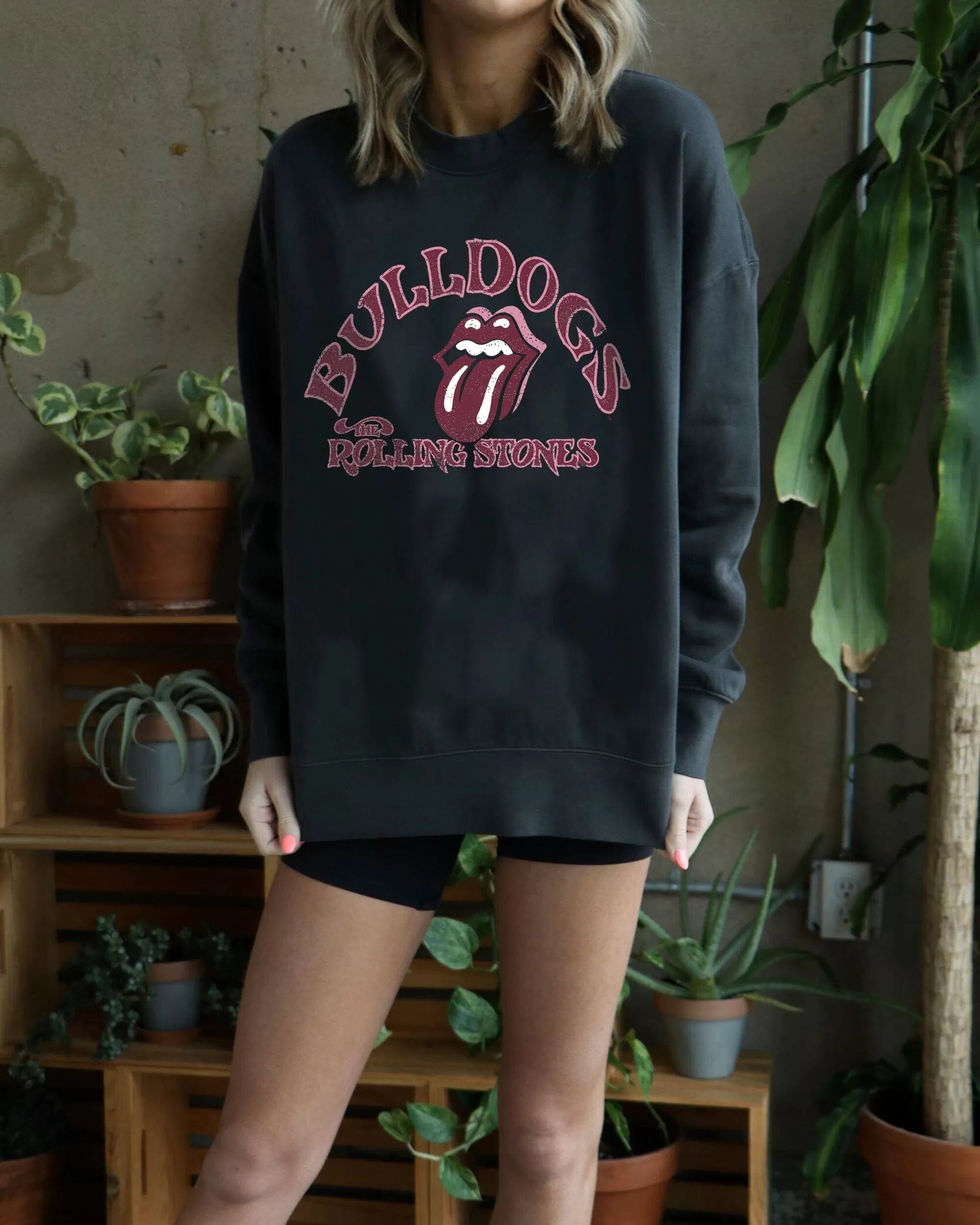 Rolling Stones Mississippi State Bulldogs Psych Smoke Oversized Crew Sweatshirt