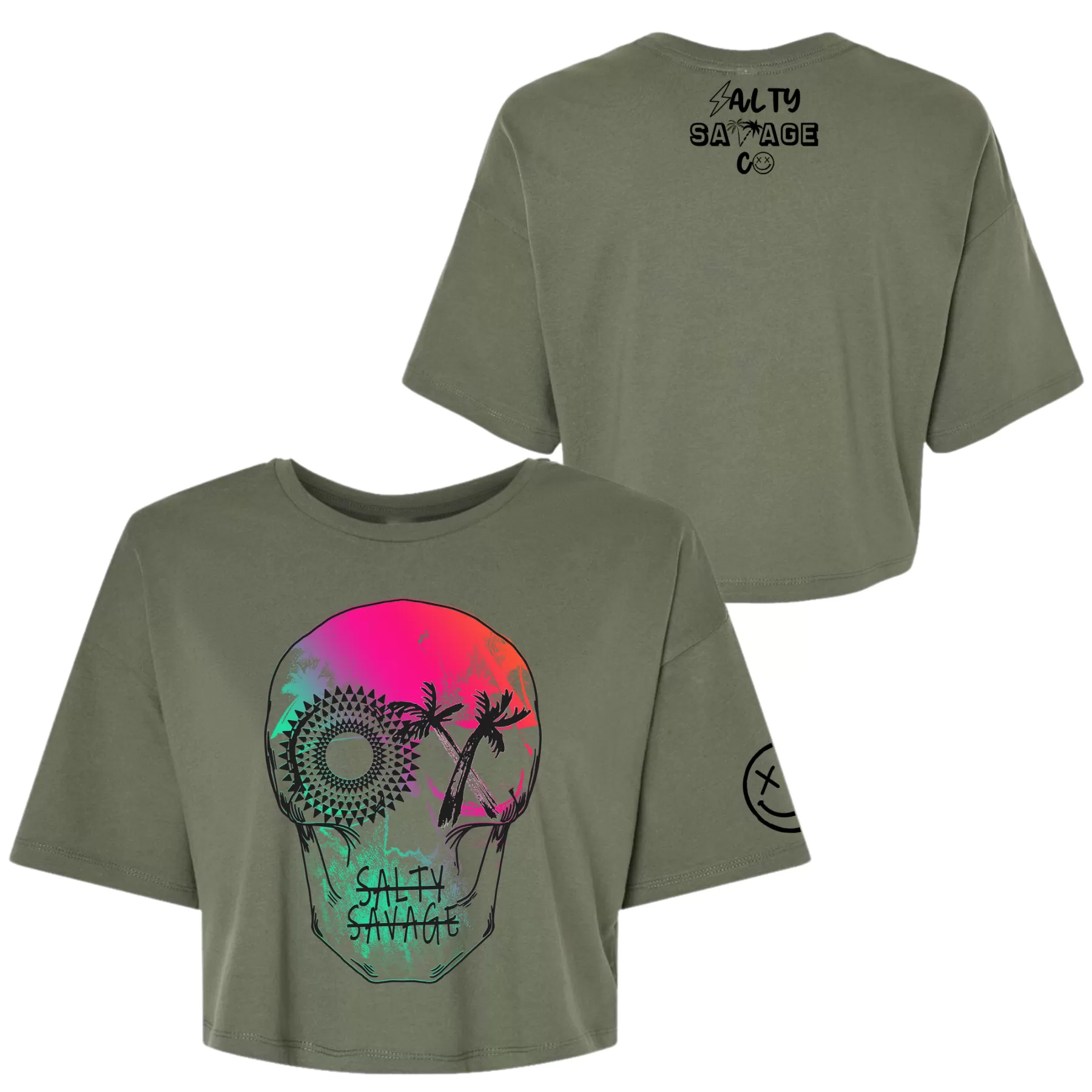 Salty Savage Ladies "Dead N’ Gone" Beach Skull Performance Crop Tee