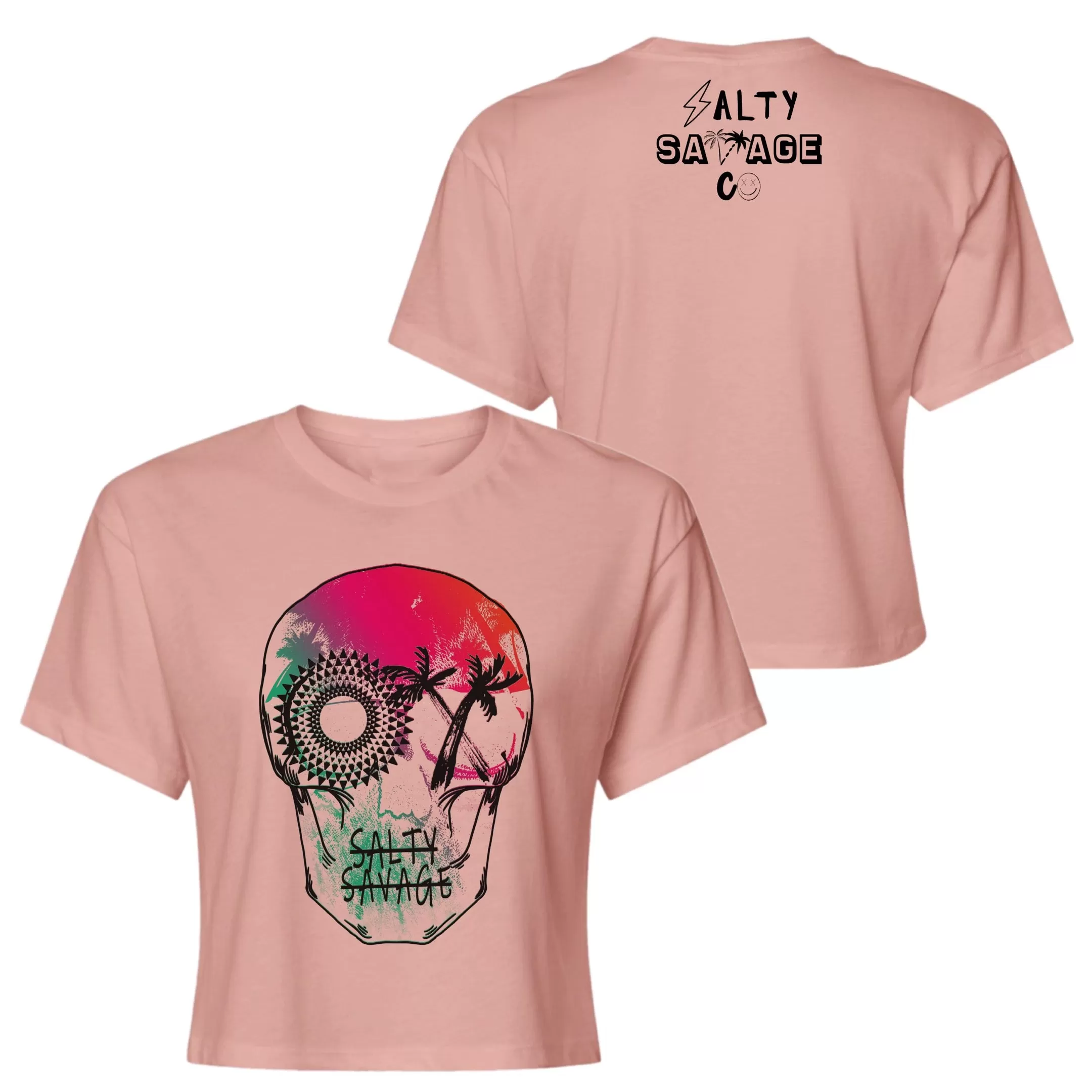 Salty Savage Ladies "Dead N’ Gone" Beach Skull Performance Crop Tee