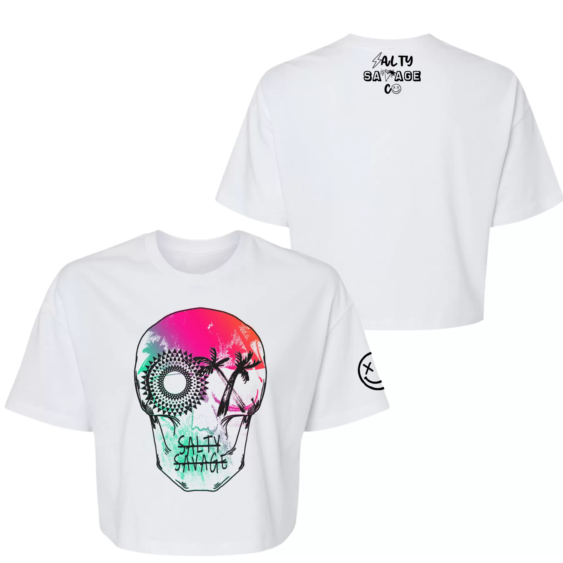 Salty Savage Ladies "Dead N’ Gone" Beach Skull Performance Crop Tee