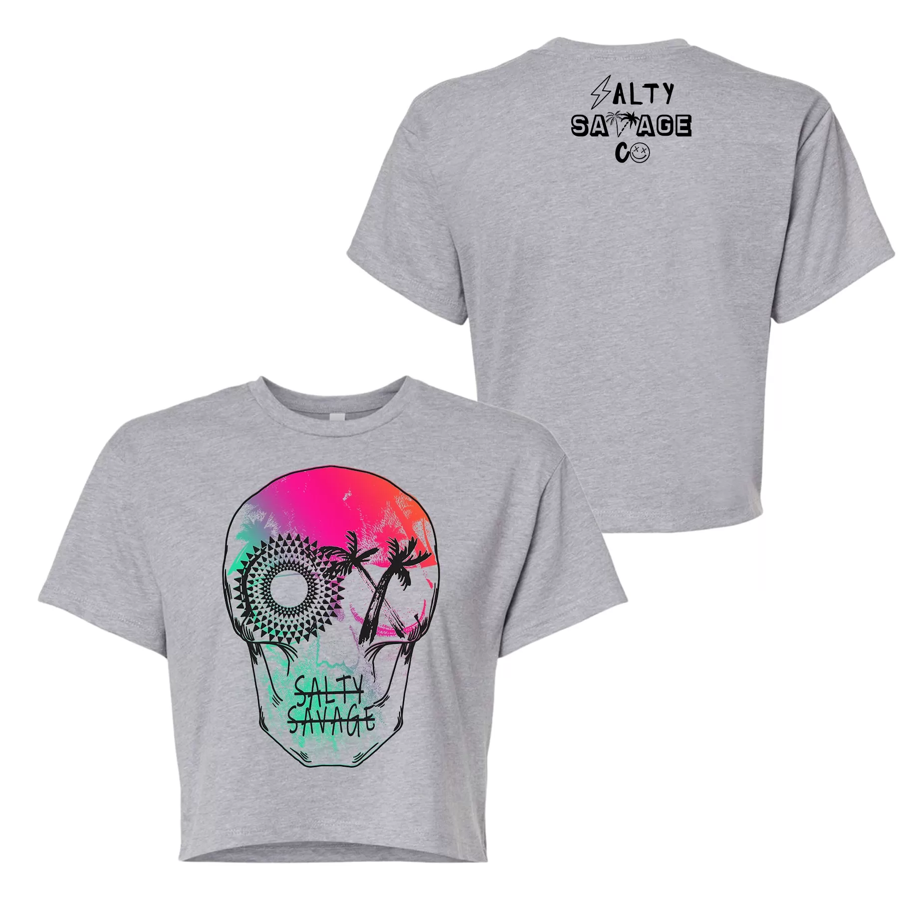 Salty Savage Ladies "Dead N’ Gone" Beach Skull Performance Crop Tee