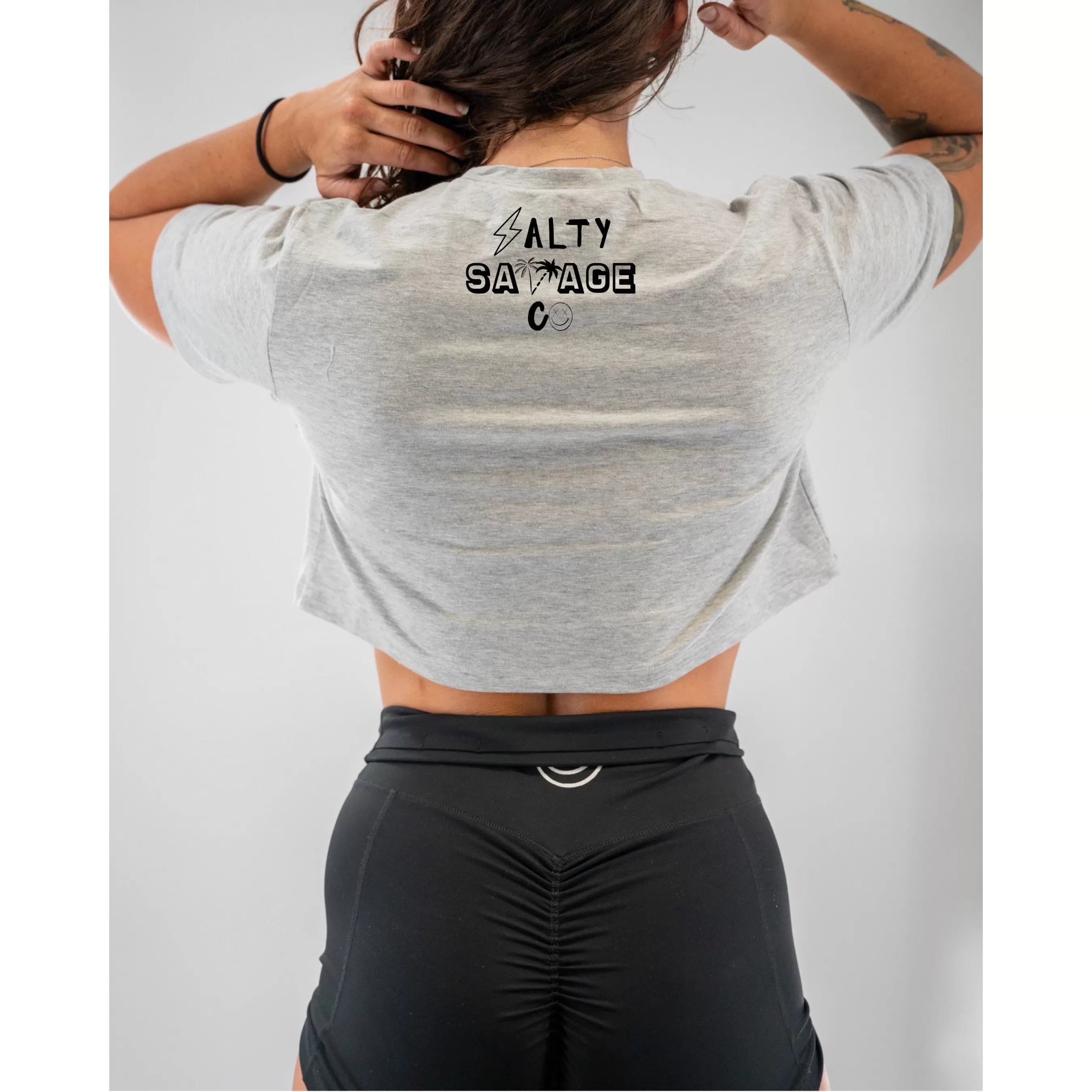 Salty Savage Ladies "Dead N’ Gone" Beach Skull Performance Crop Tee