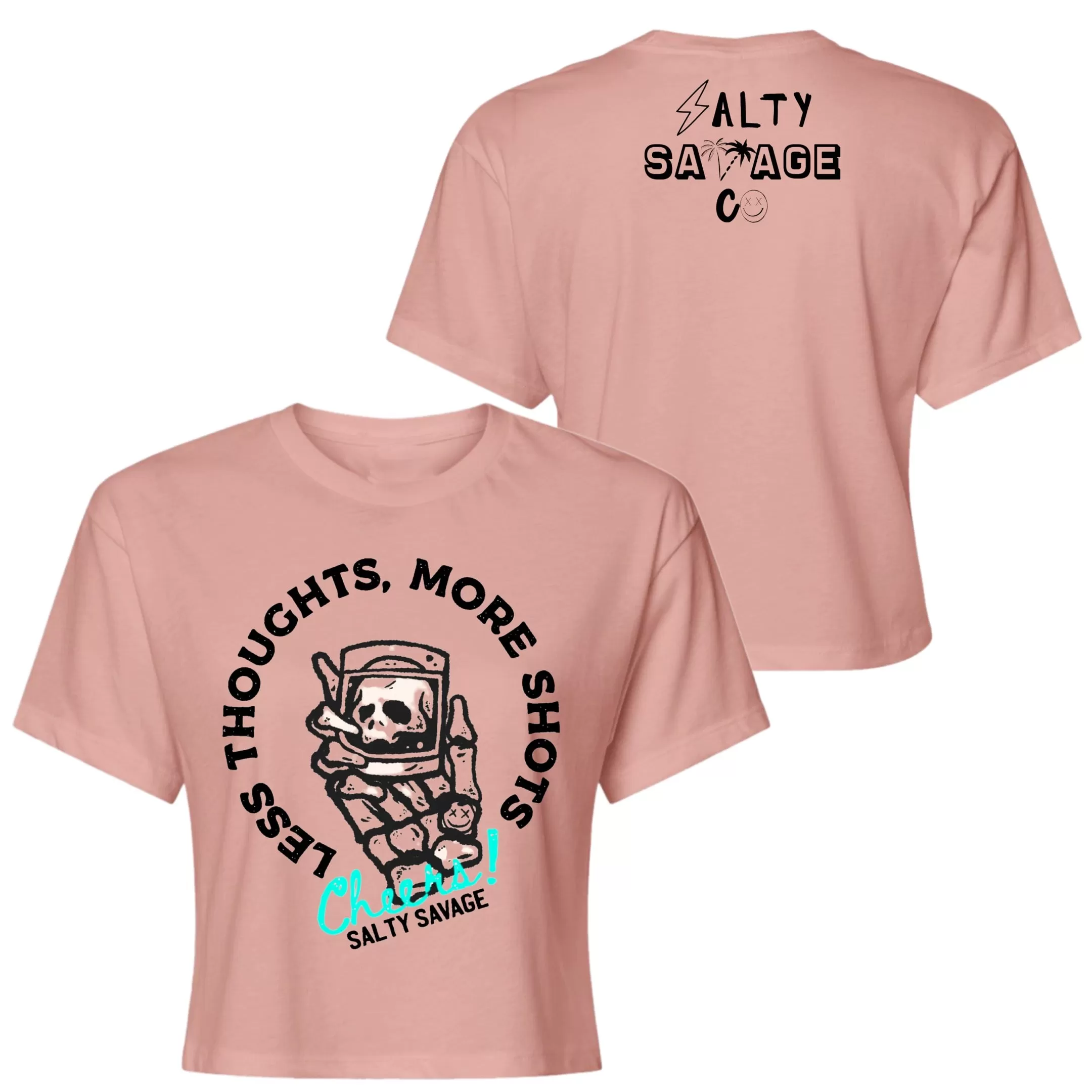 Salty Savage Ladies "LESS THOUGHTS, MORE SHOTS" Performance Crop Tee