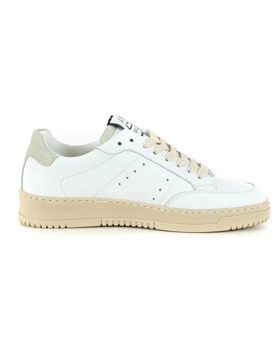 Scarpe Uomo Sneakers Ecopelle Basic Bianco Beige Casual Sportive GIOSAL-S1218A