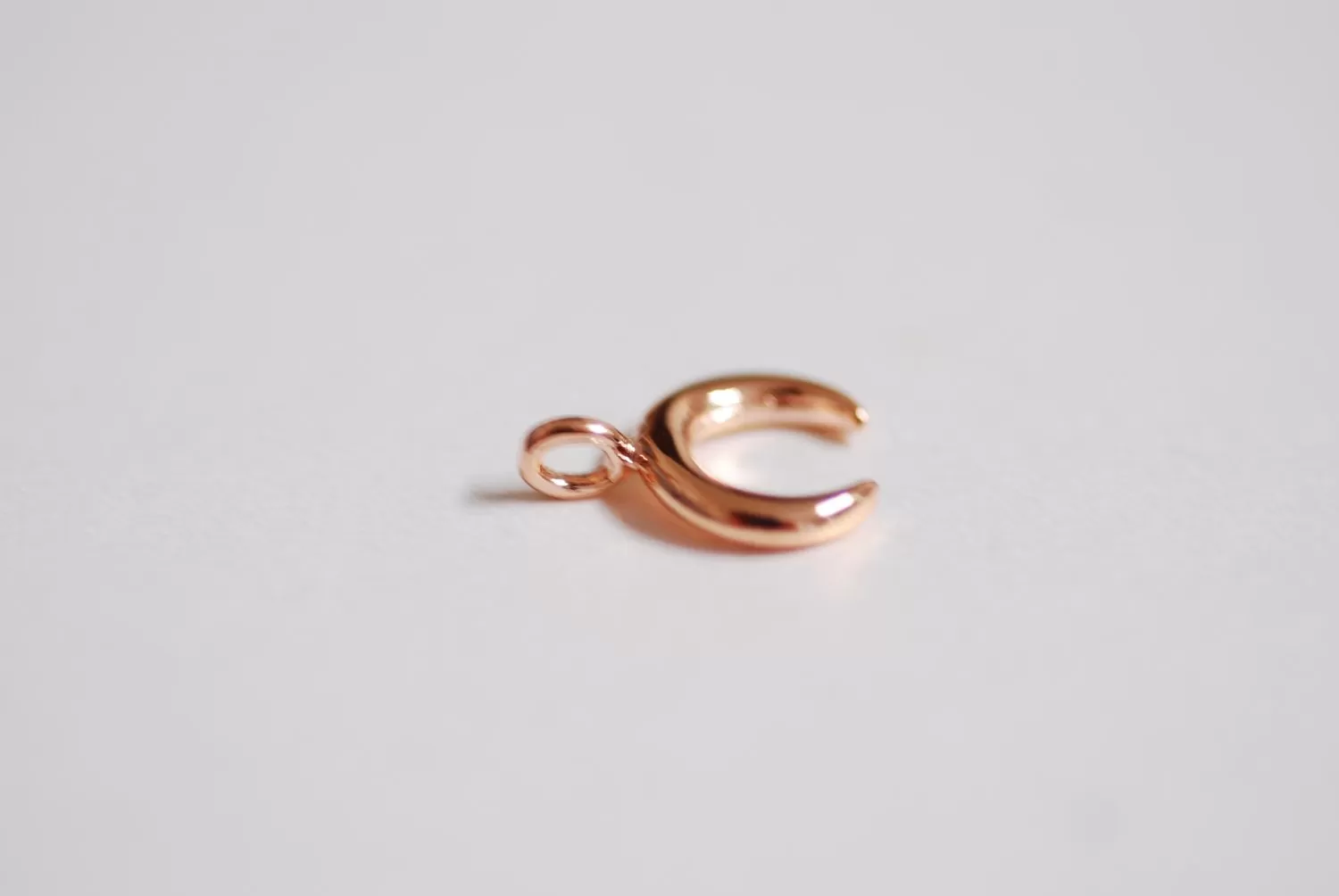 Shiny Wholesale Pink Rose Gold Crescent Moon Charm- Small Crescent Charm, Double Horn, Gold Half Moon, Tiny horn Charm, Upside Down Crescent, 274