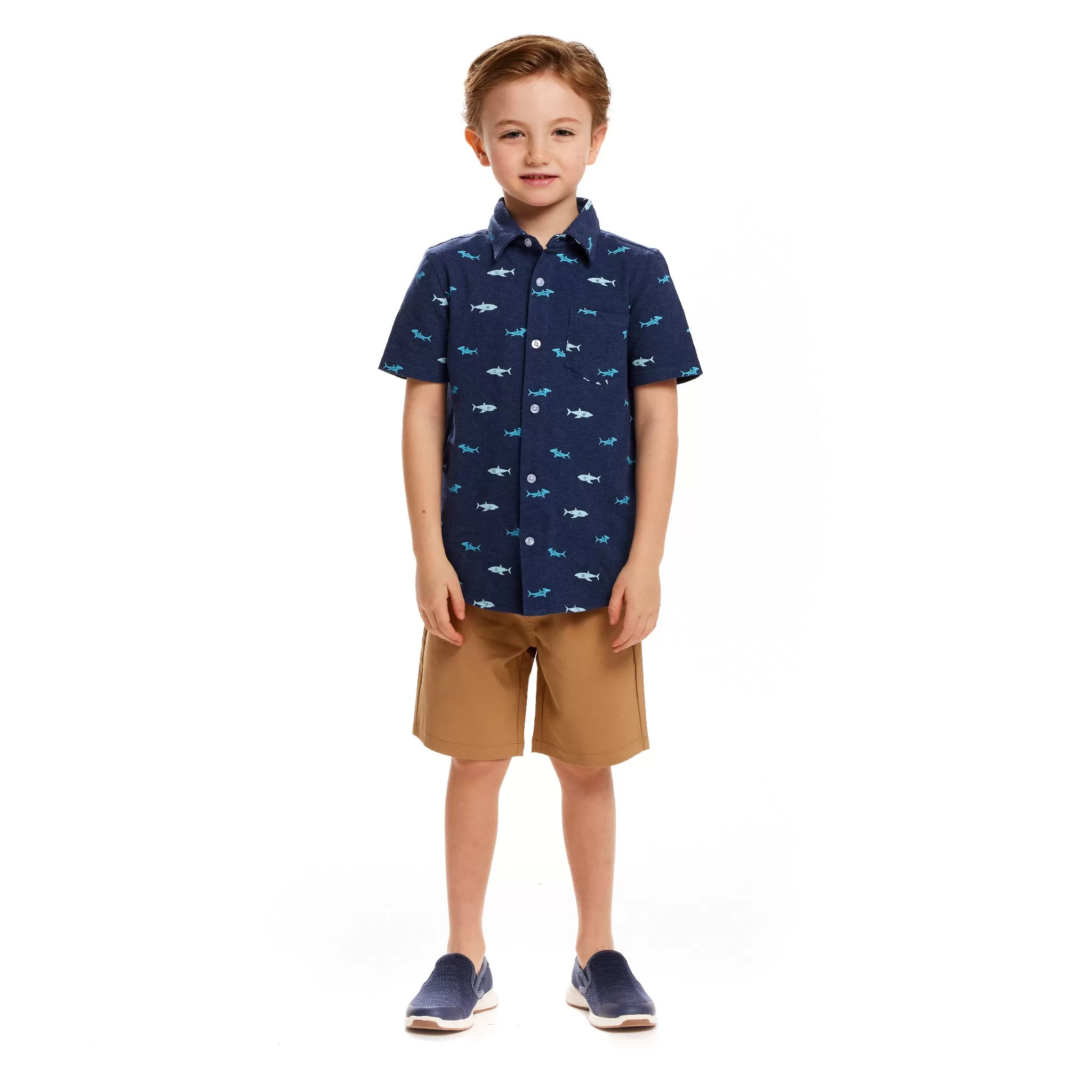 Short Sleeve Knit Buttondown and Shorts Set | Sharks