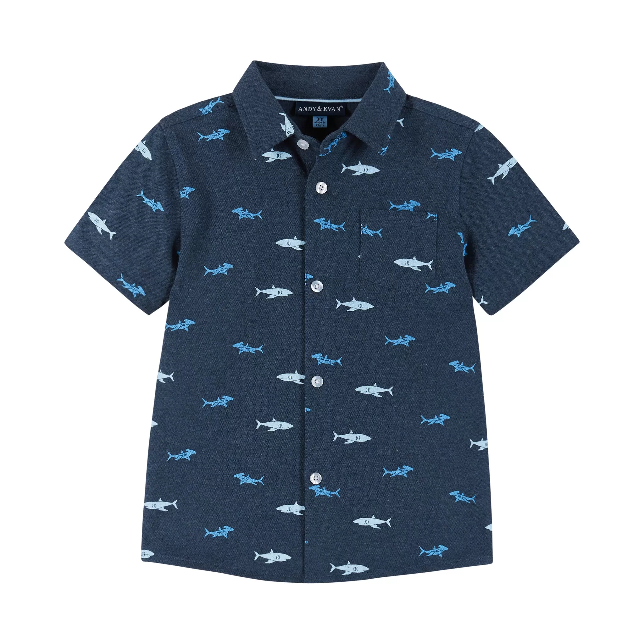 Short Sleeve Knit Buttondown and Shorts Set | Sharks