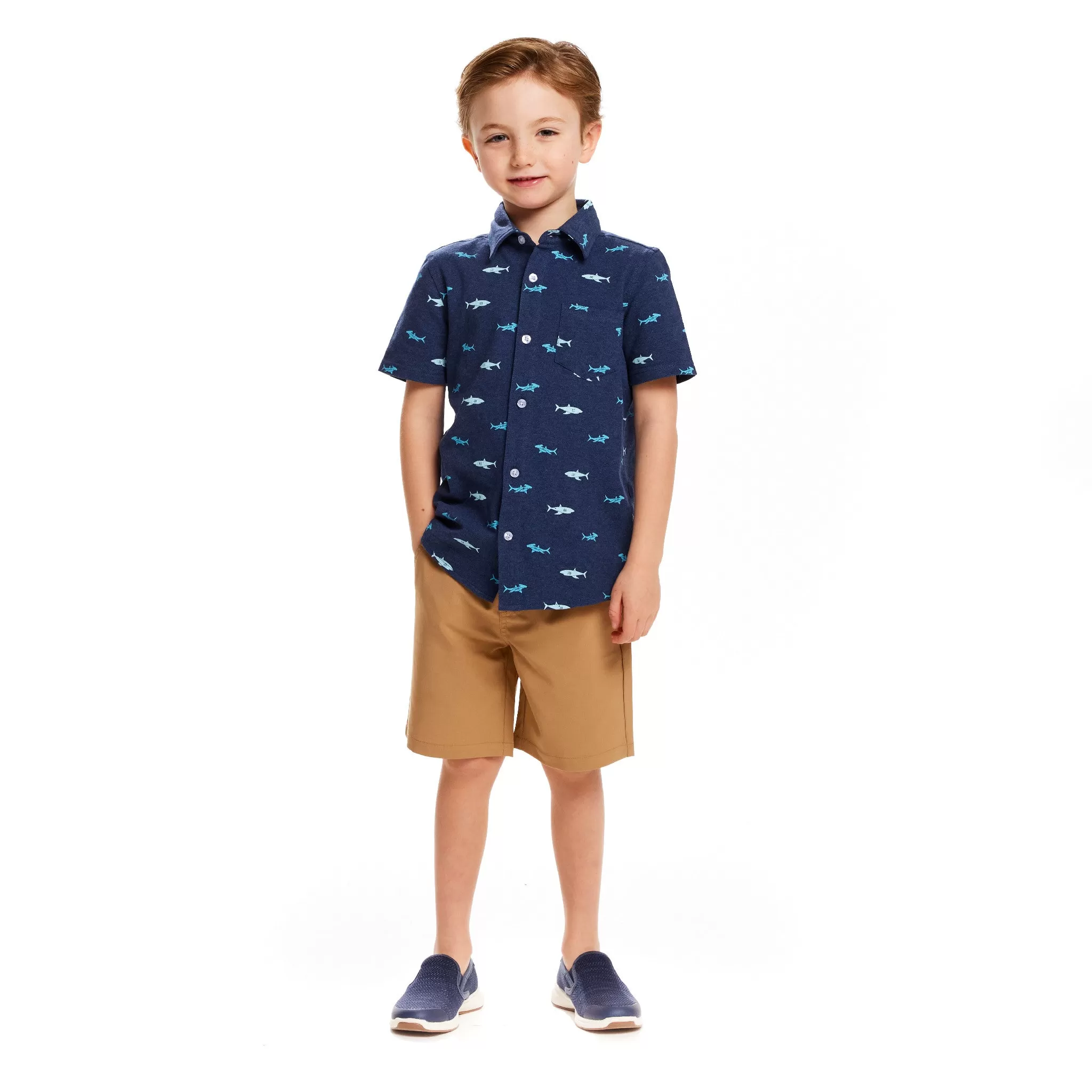 Short Sleeve Knit Buttondown and Shorts Set | Sharks