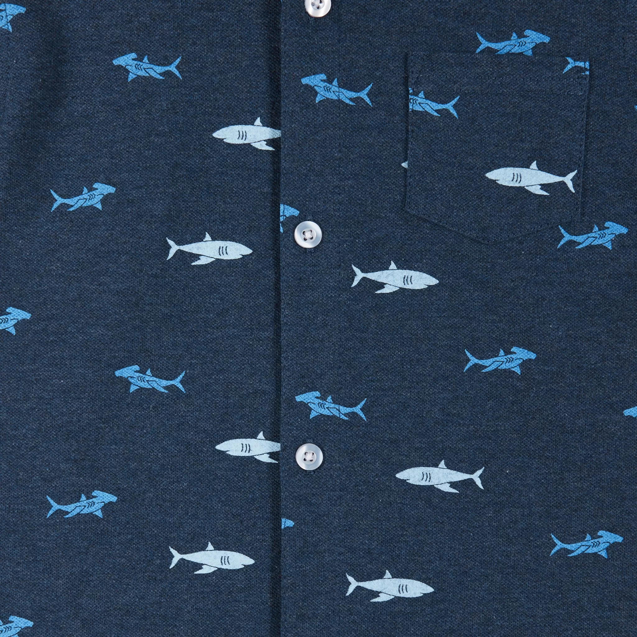 Short Sleeve Knit Buttondown and Shorts Set | Sharks