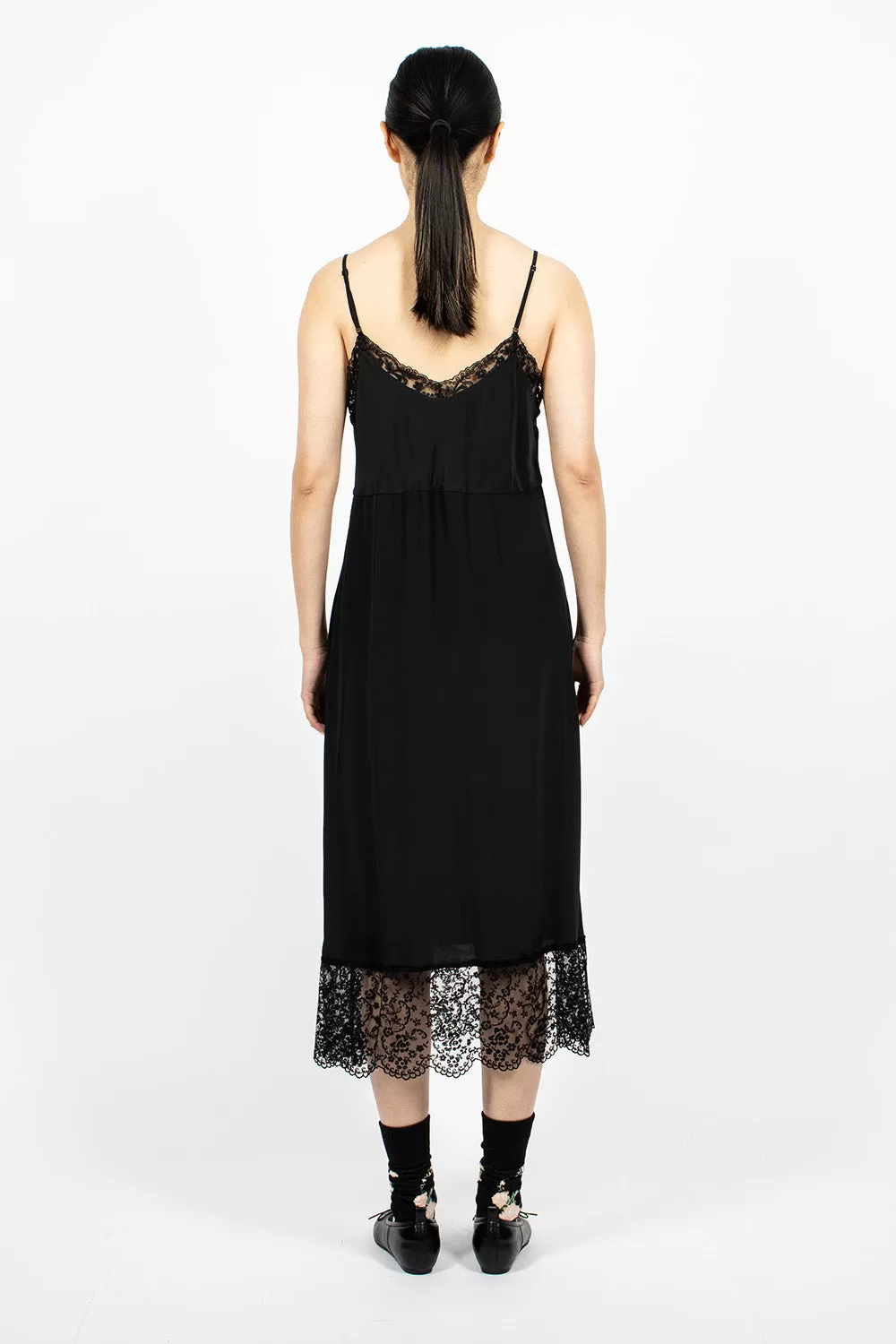 Slip Dress Black/Lace Trim