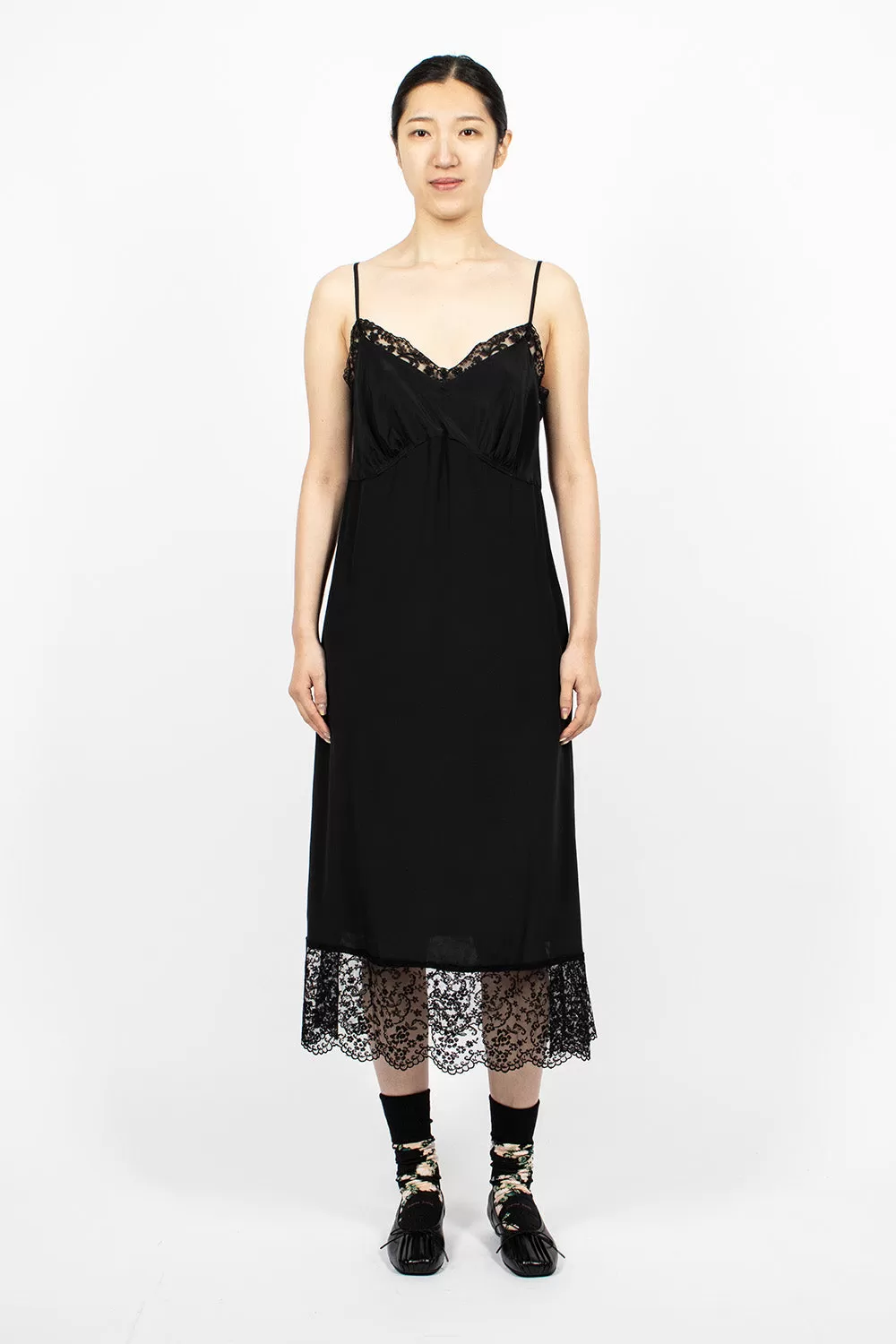 Slip Dress Black/Lace Trim