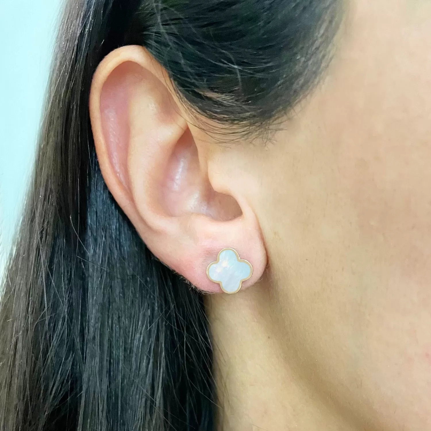 Small Mother of Pearl Clover Stud Earrings