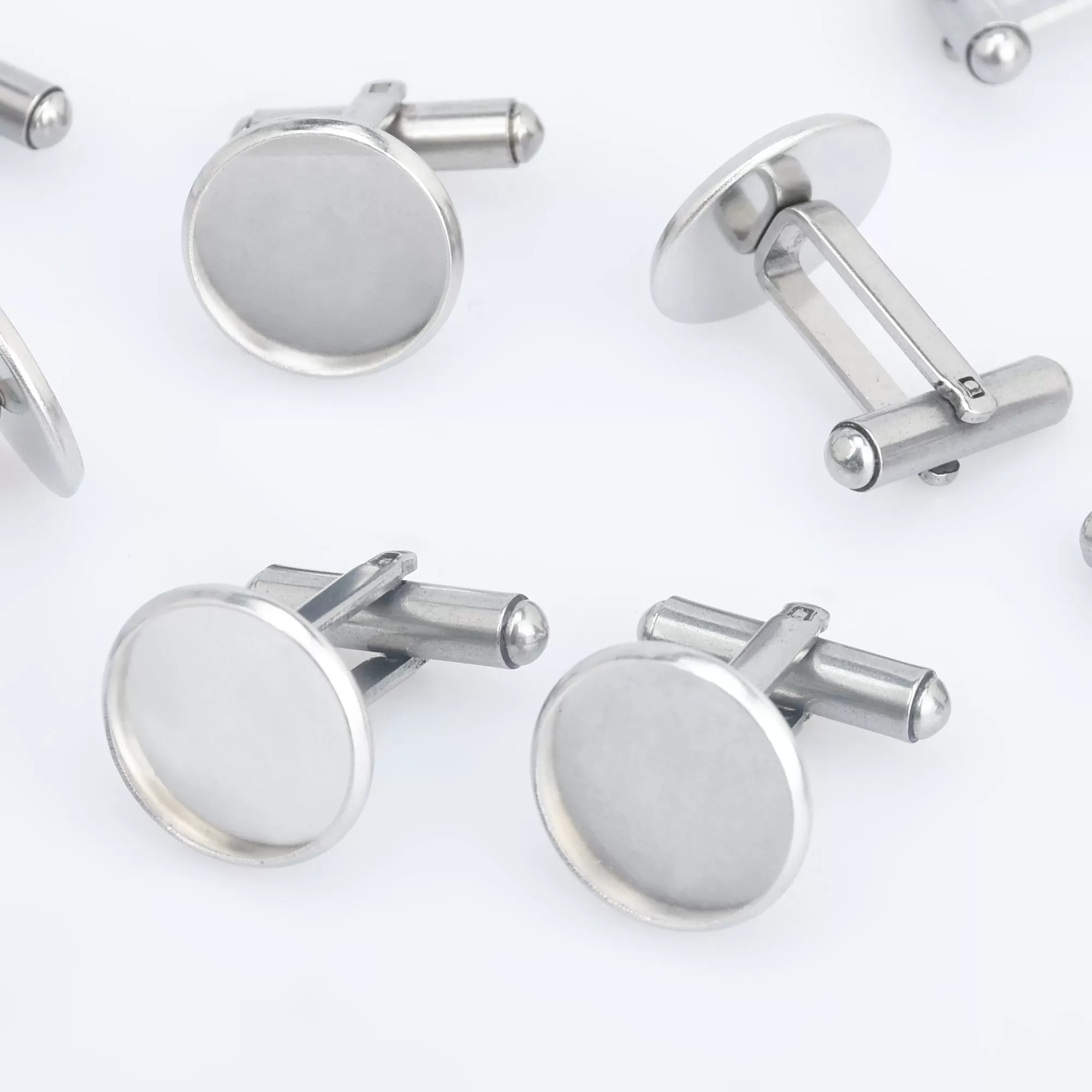 Stainless Steel Cufflink Blanks French Cufflink Base with 10/12/14/16/18/20mm Round Bezel Base Settings Cufflink Findings 5pcs 102863