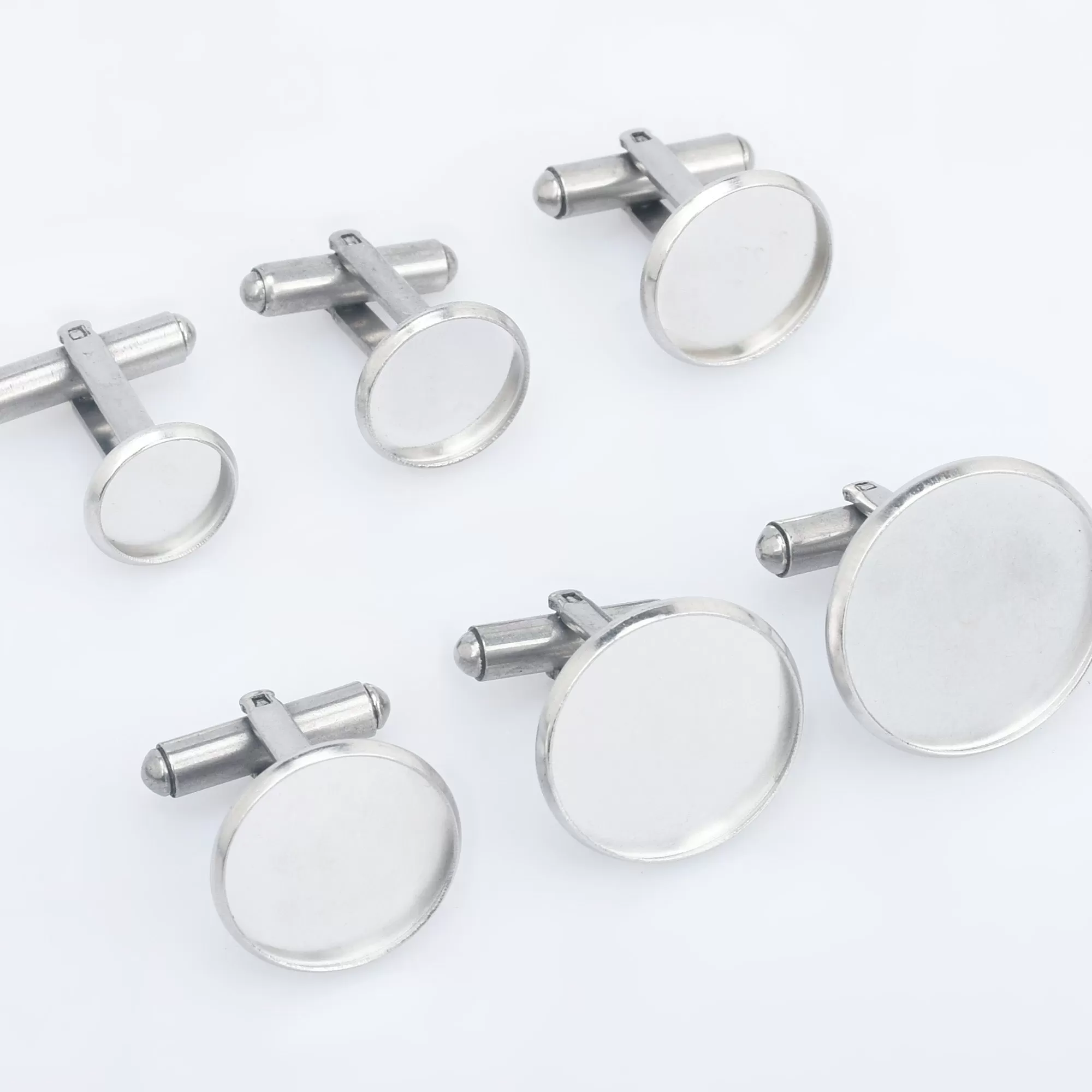 Stainless Steel Cufflink Blanks French Cufflink Base with 10/12/14/16/18/20mm Round Bezel Base Settings Cufflink Findings 5pcs 102863