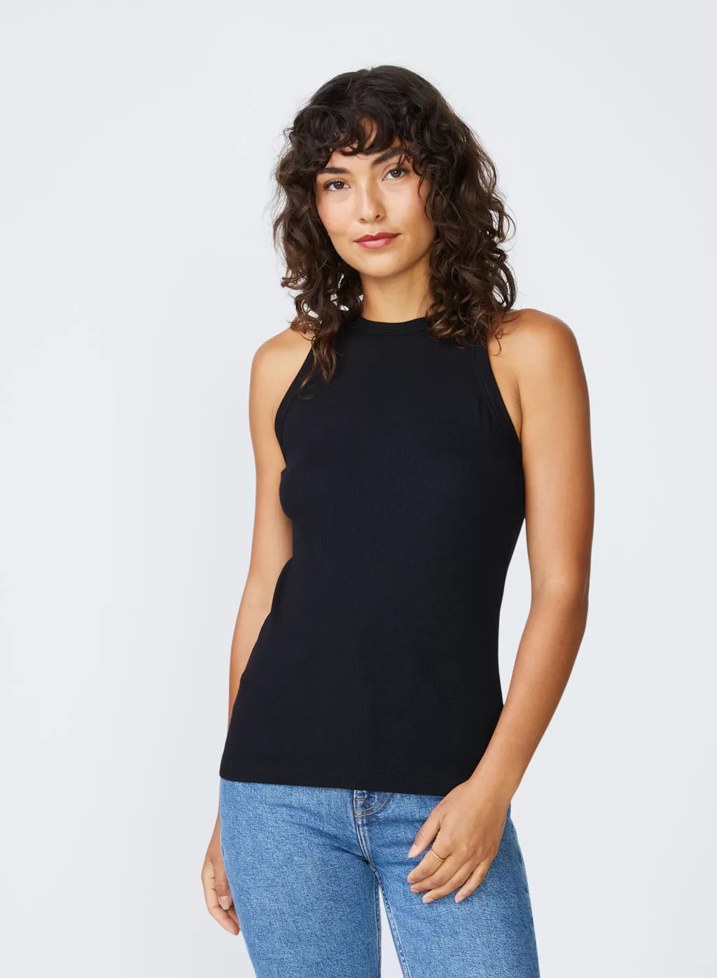 Stateside 2X1 Rib High-Neck Tank in Black