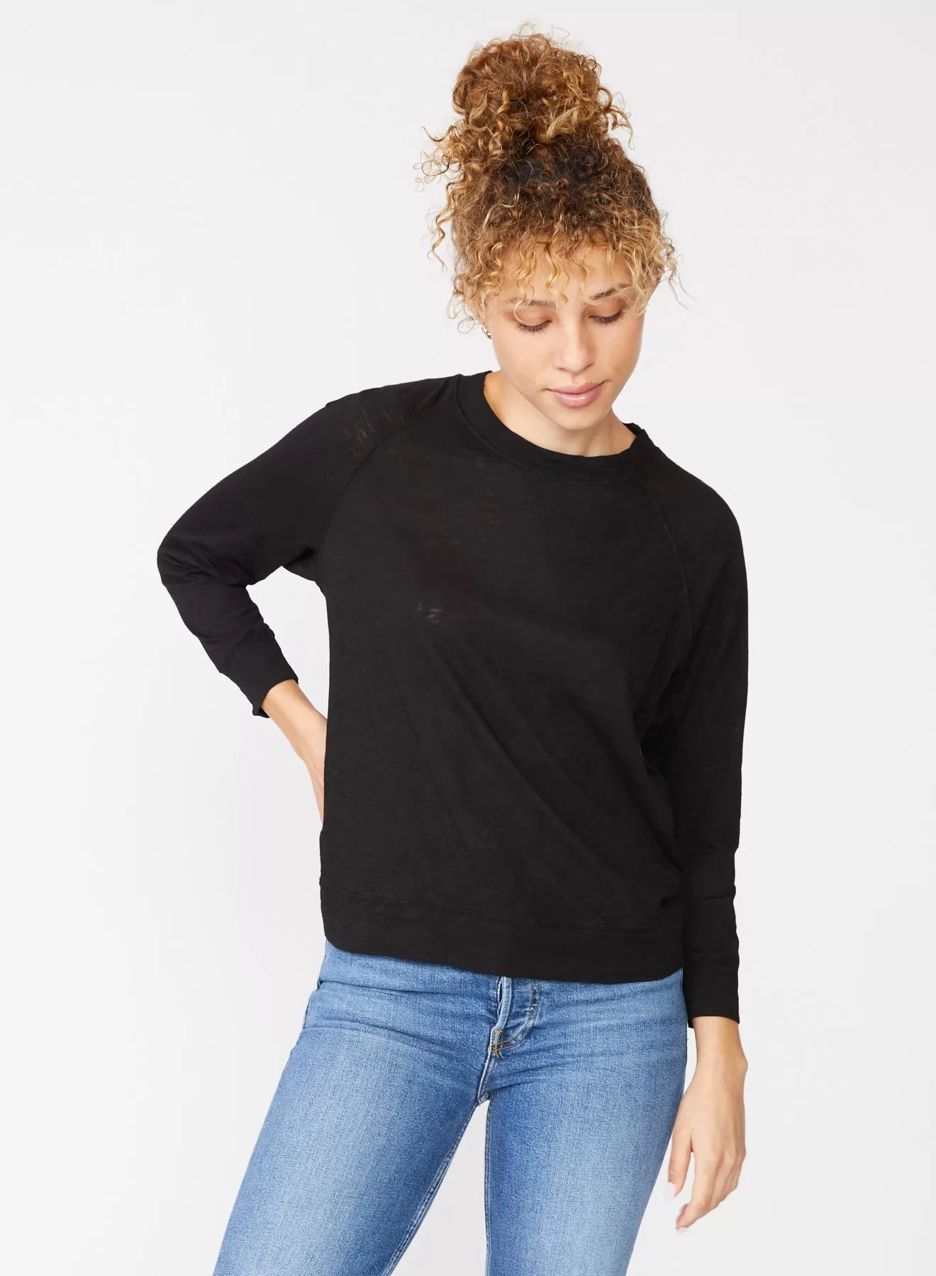 Supima Slub Jersey Sweatshirt Tee in Black