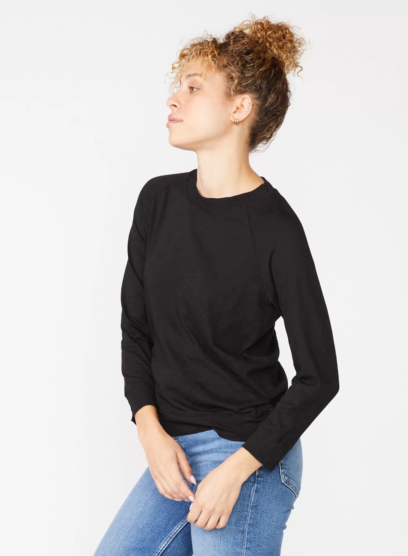 Supima Slub Jersey Sweatshirt Tee in Black