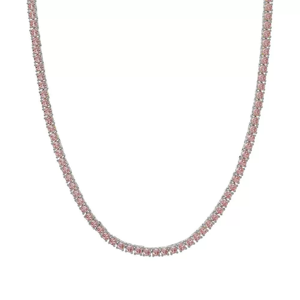 Tennis Necklace White in Shine Zircons / Pink