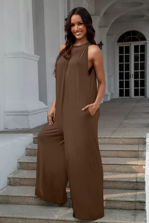 Tie Back Cutout Sleeveless Jumpsuit