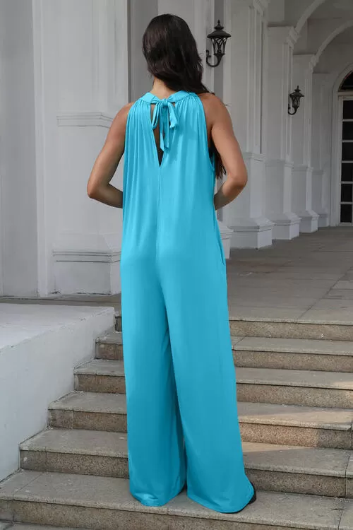 Tie Back Cutout Sleeveless Jumpsuit