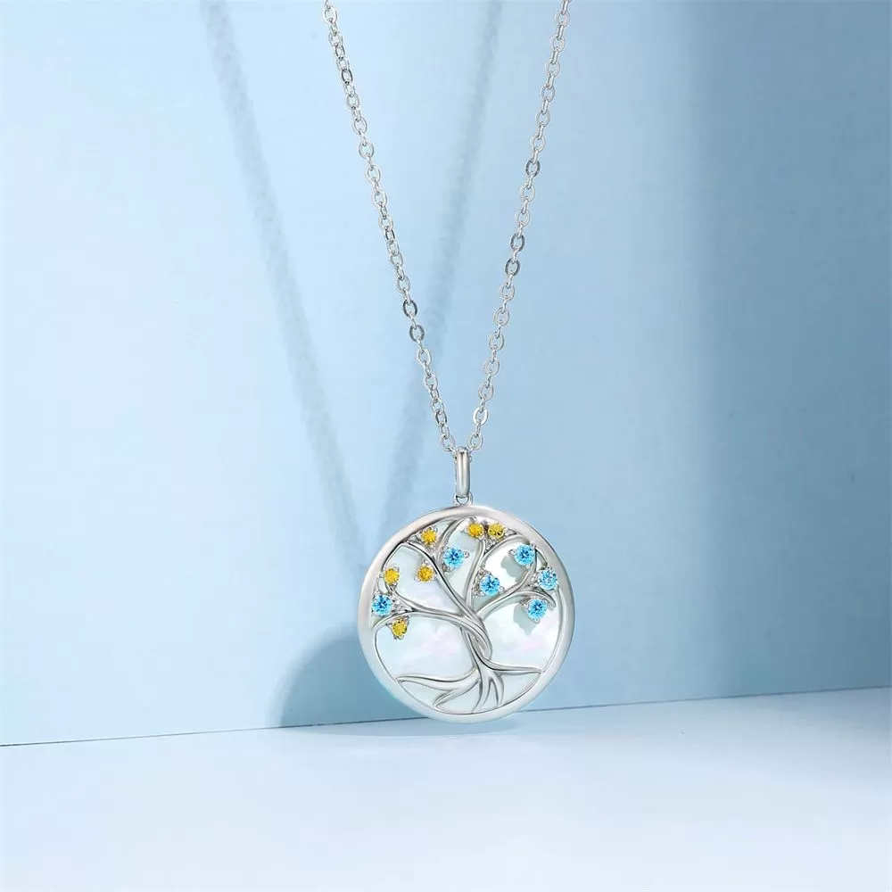 Tree of Life Pendant Necklace White Mother of Pearl for Women 0202