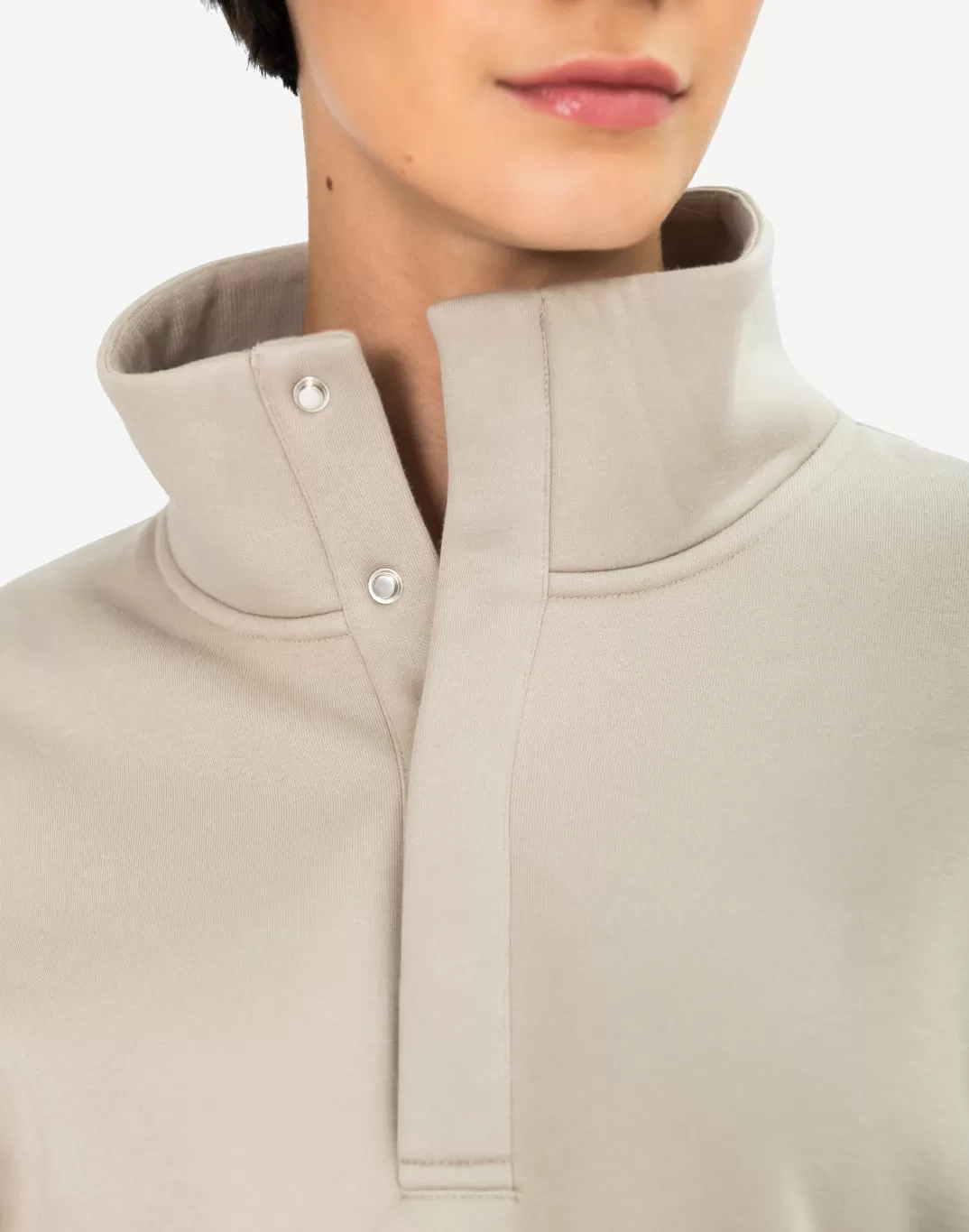 Unisex Snap Collar Sweatshirt in Rich Taupe