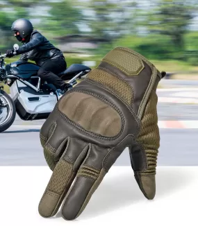 Unisex Touchscreen PU Leather Protective Gear Hard Knuckle Full Finger Gloves