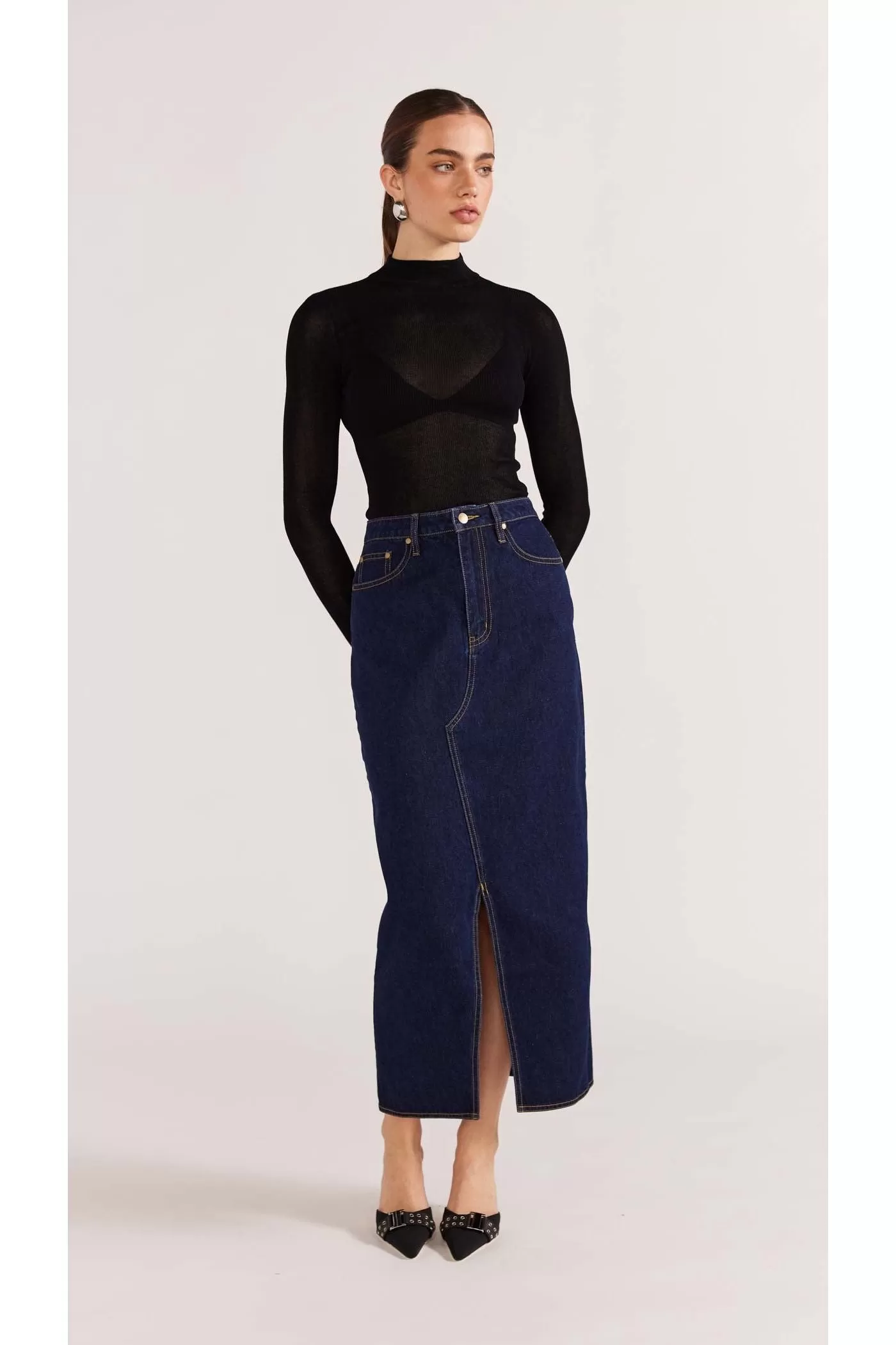 Vara Denim Midi Skirt | Indigo