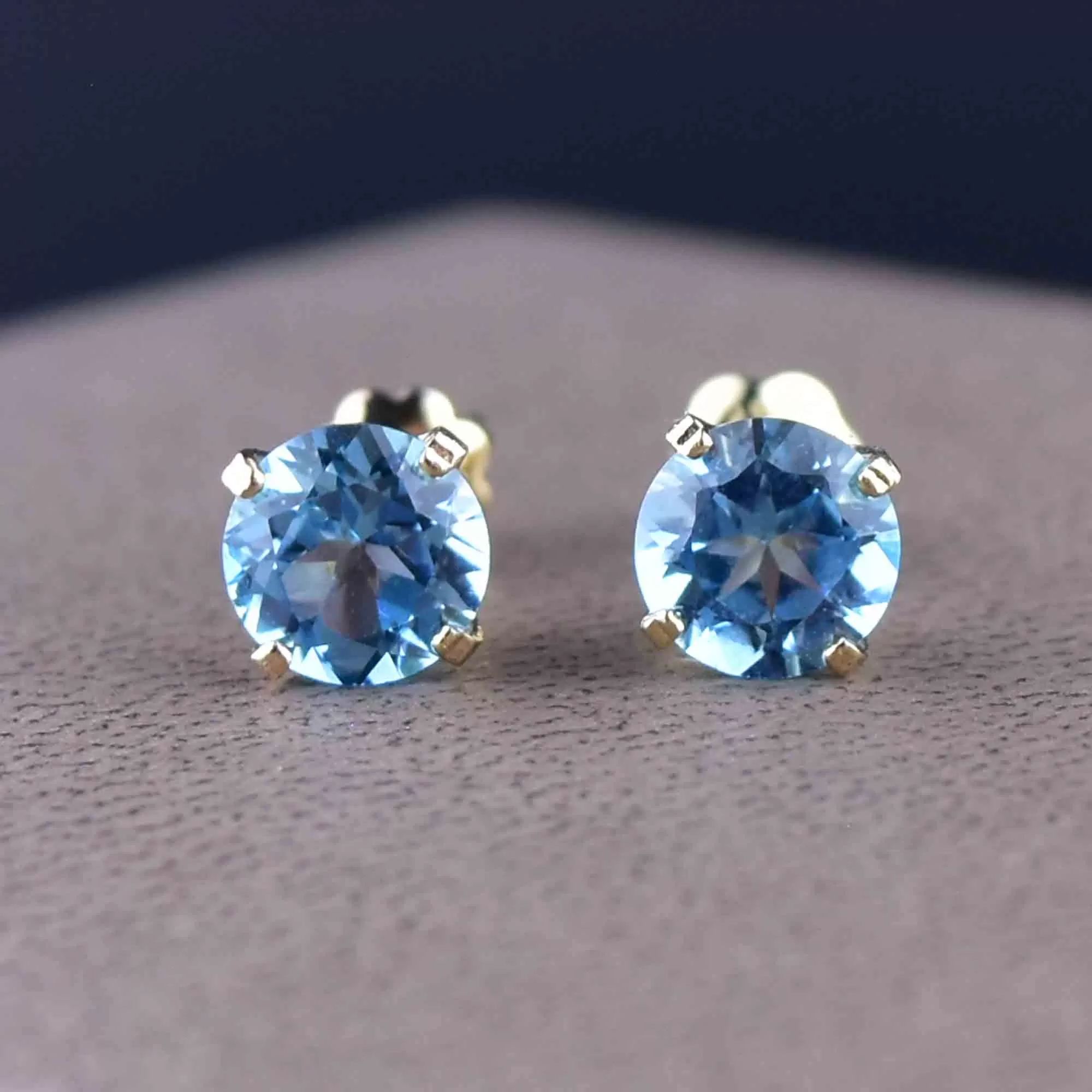 Vintage Blue Topaz Stud Earrings in 14K Gold