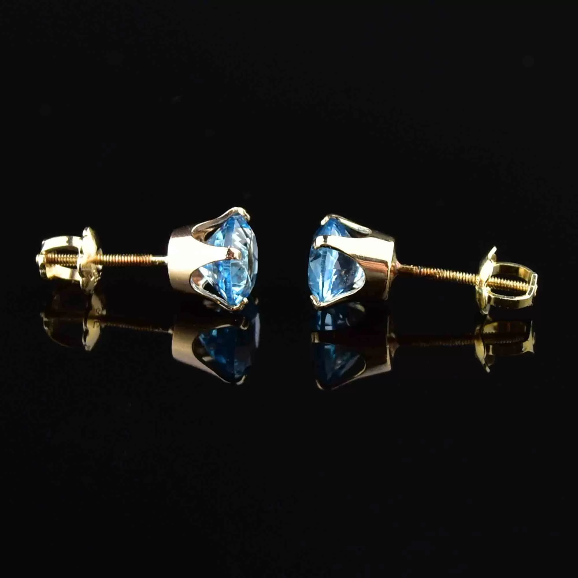 Vintage Blue Topaz Stud Earrings in 14K Gold