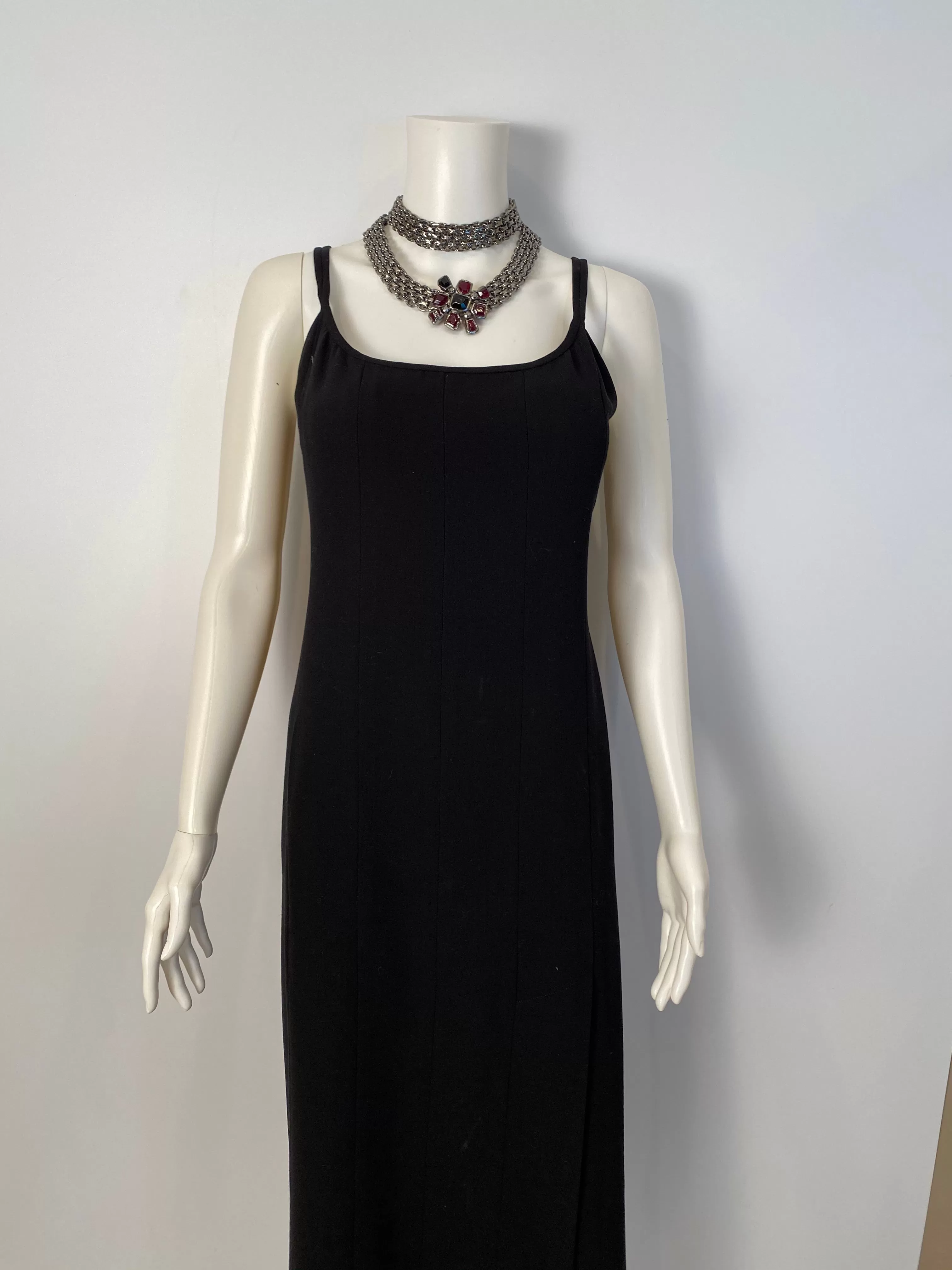 Vintage Chanel 98P, 1998 Spring black maxi long dress FR 40