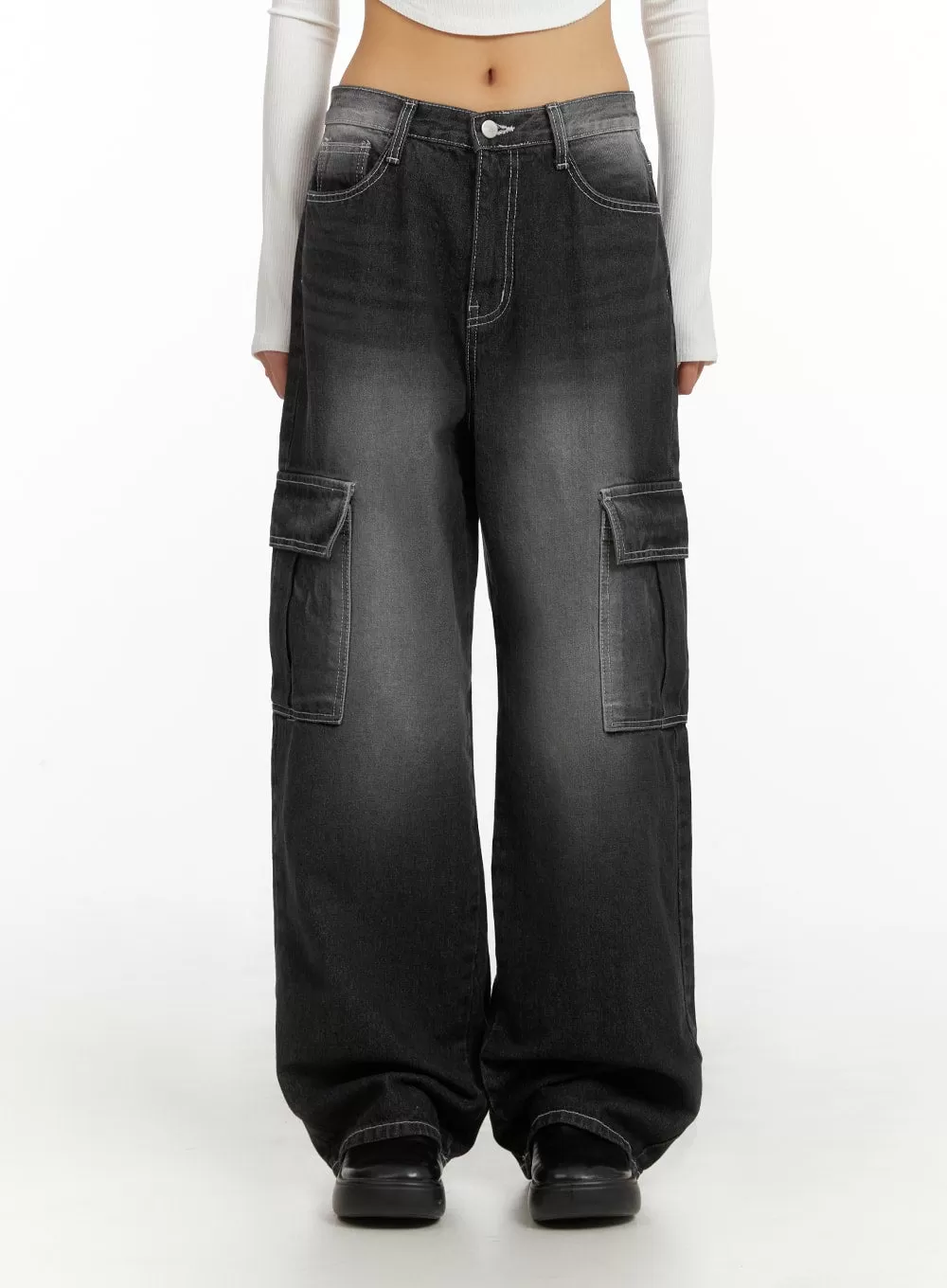 Washed Cargo Baggy Pants IA417