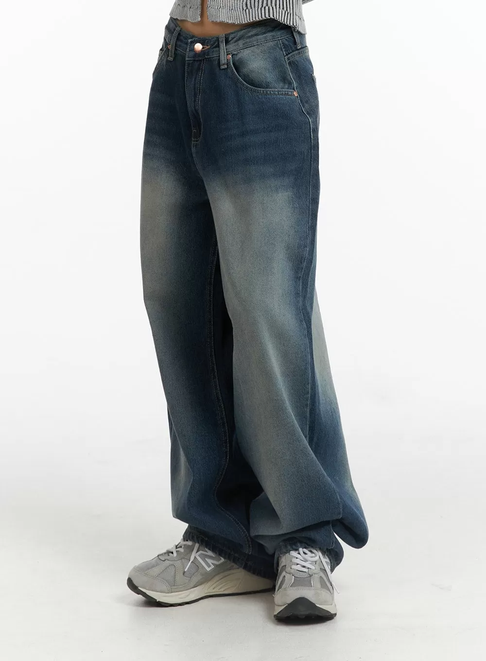 Washed Wide Leg Denim Jeans CJ418