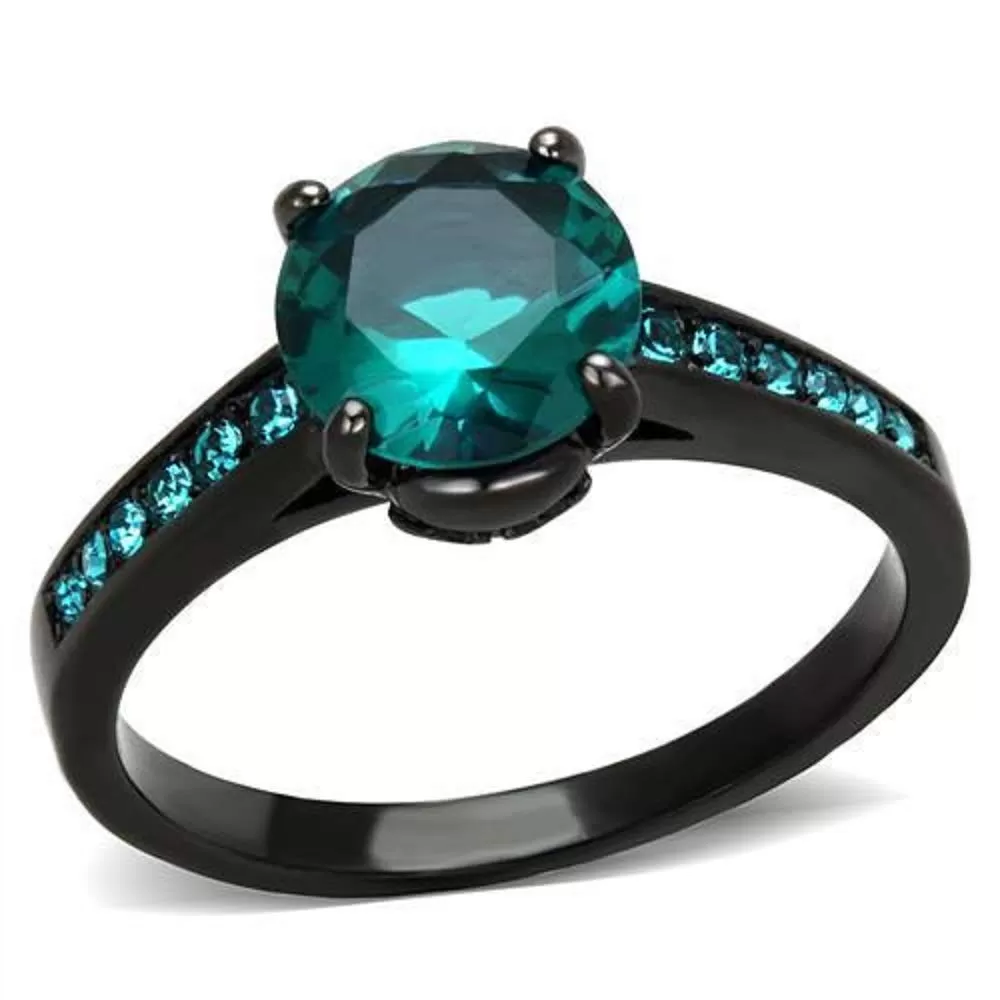 WildKlass Stainless Steel Ring IP Black Women Synthetic Blue Zircon