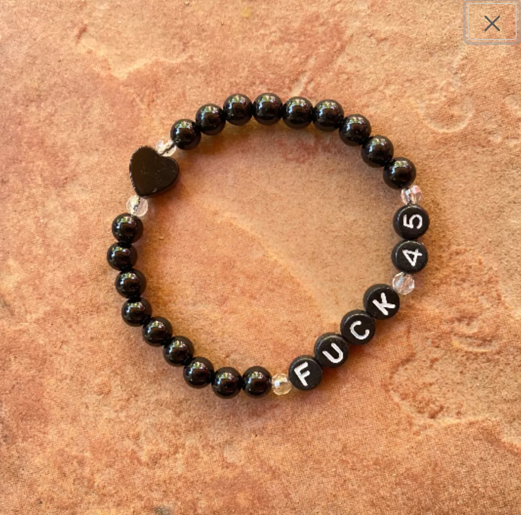 Women’s Onyx & clear Quartz “fuck 45” beaded gemstone bracelet