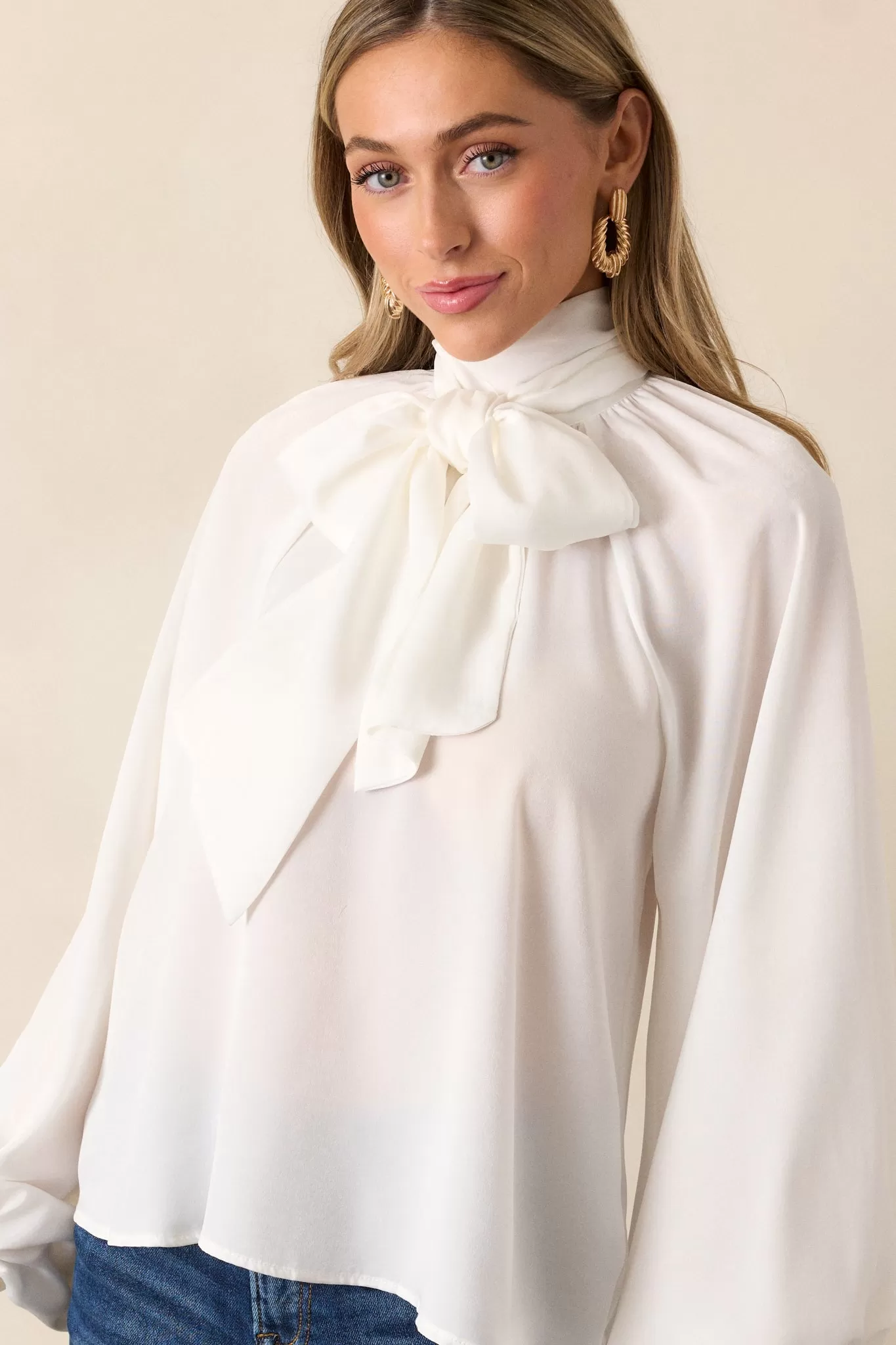 World Class White Bow Tie Blouse