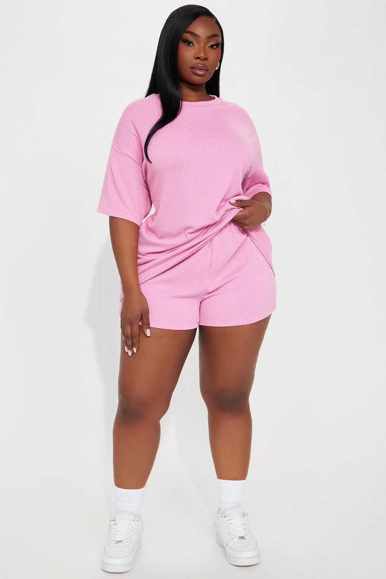 Yessica Ribbed Short Set - Pink