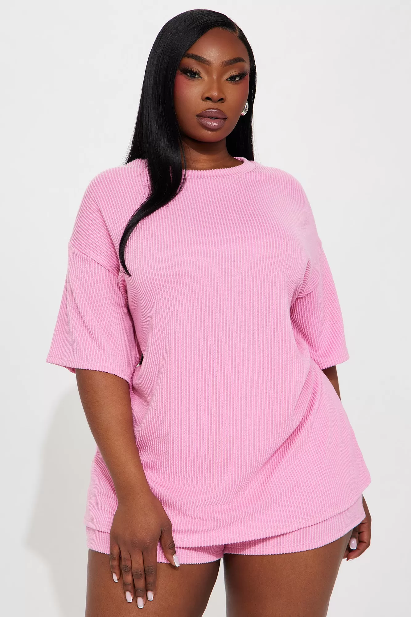 Yessica Ribbed Short Set - Pink