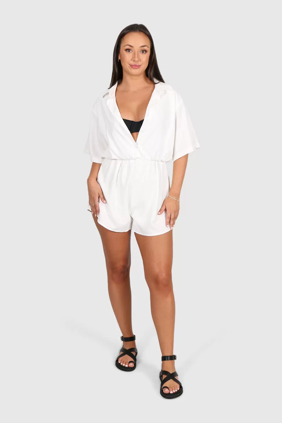 ZEPHYR LINEN BLEND PLAYSUIT WHITE